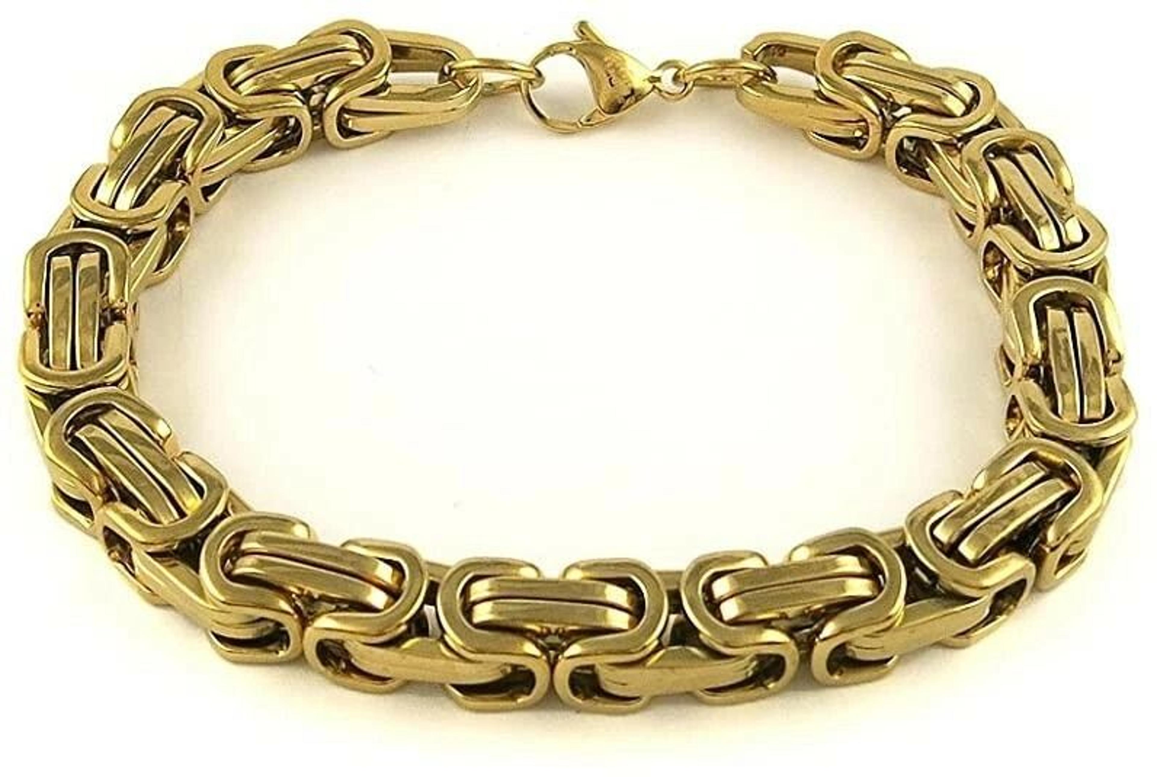 gold mechanic byzantine bracelet, men's stainless steel link chain for modern elegance