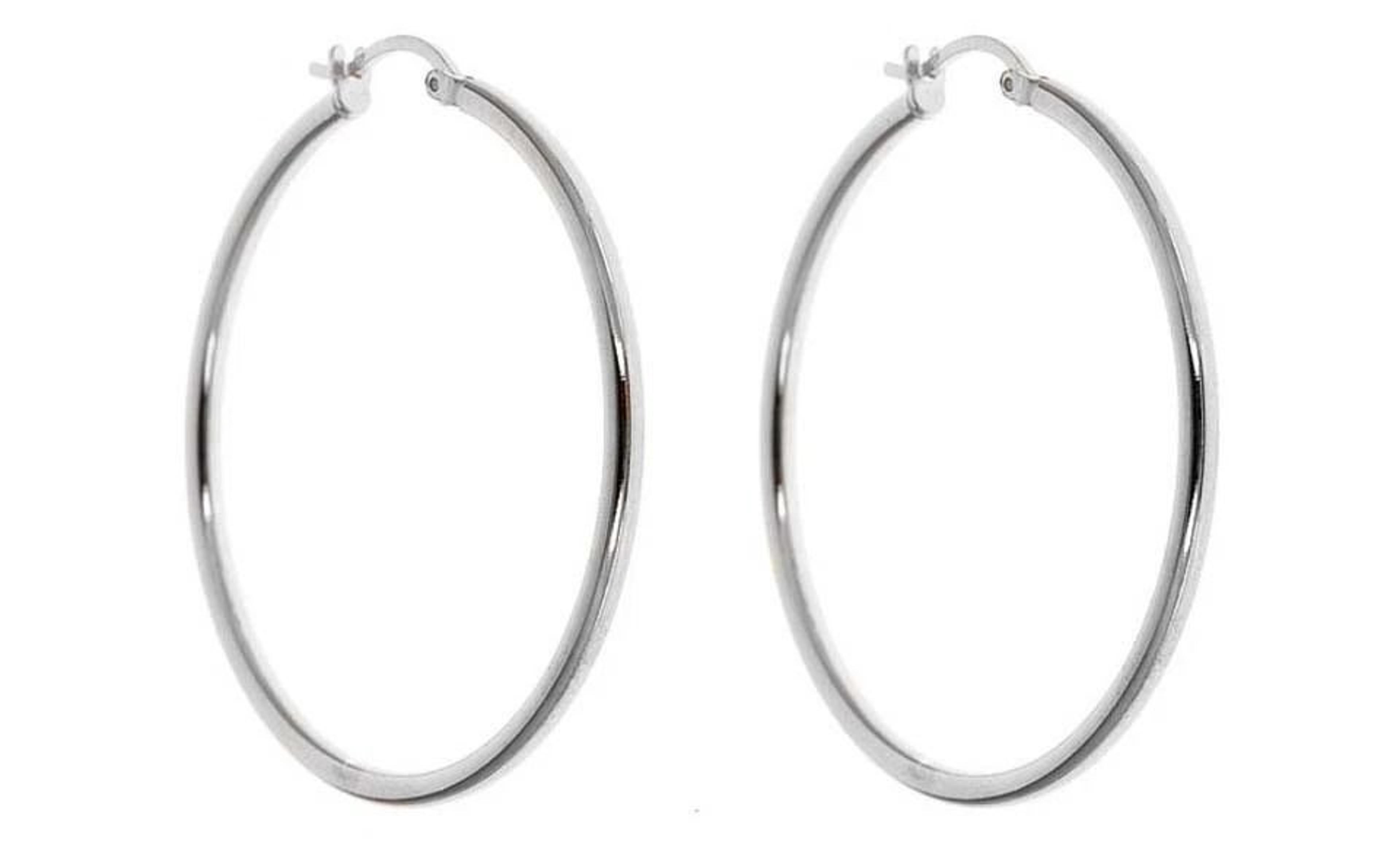 large thin hoop earrings for women, sterling silver, round snap closure, polished finish