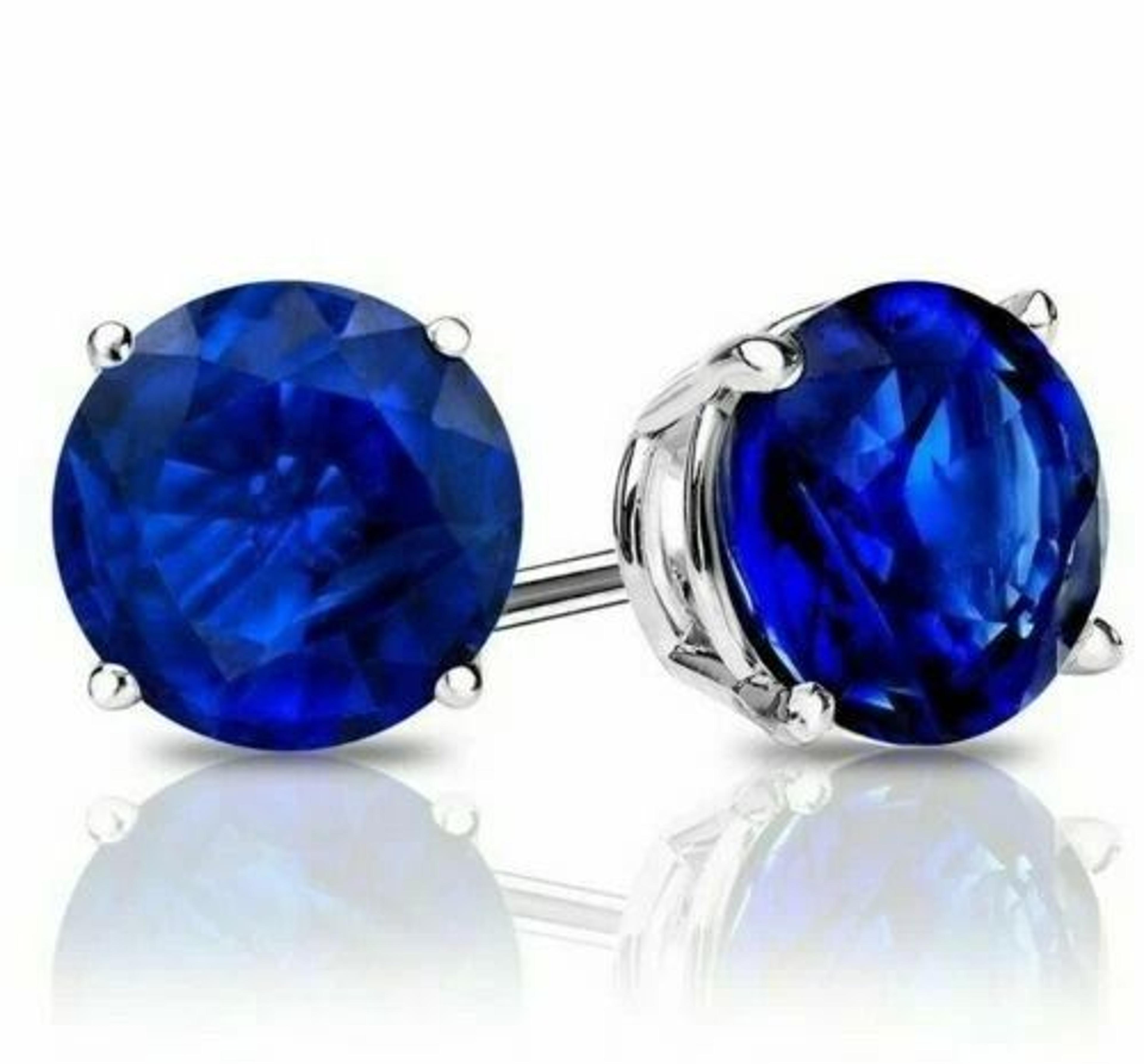 sterling silver round cut sapphire earrings, lab created blue sapphire, clear cz studs for women