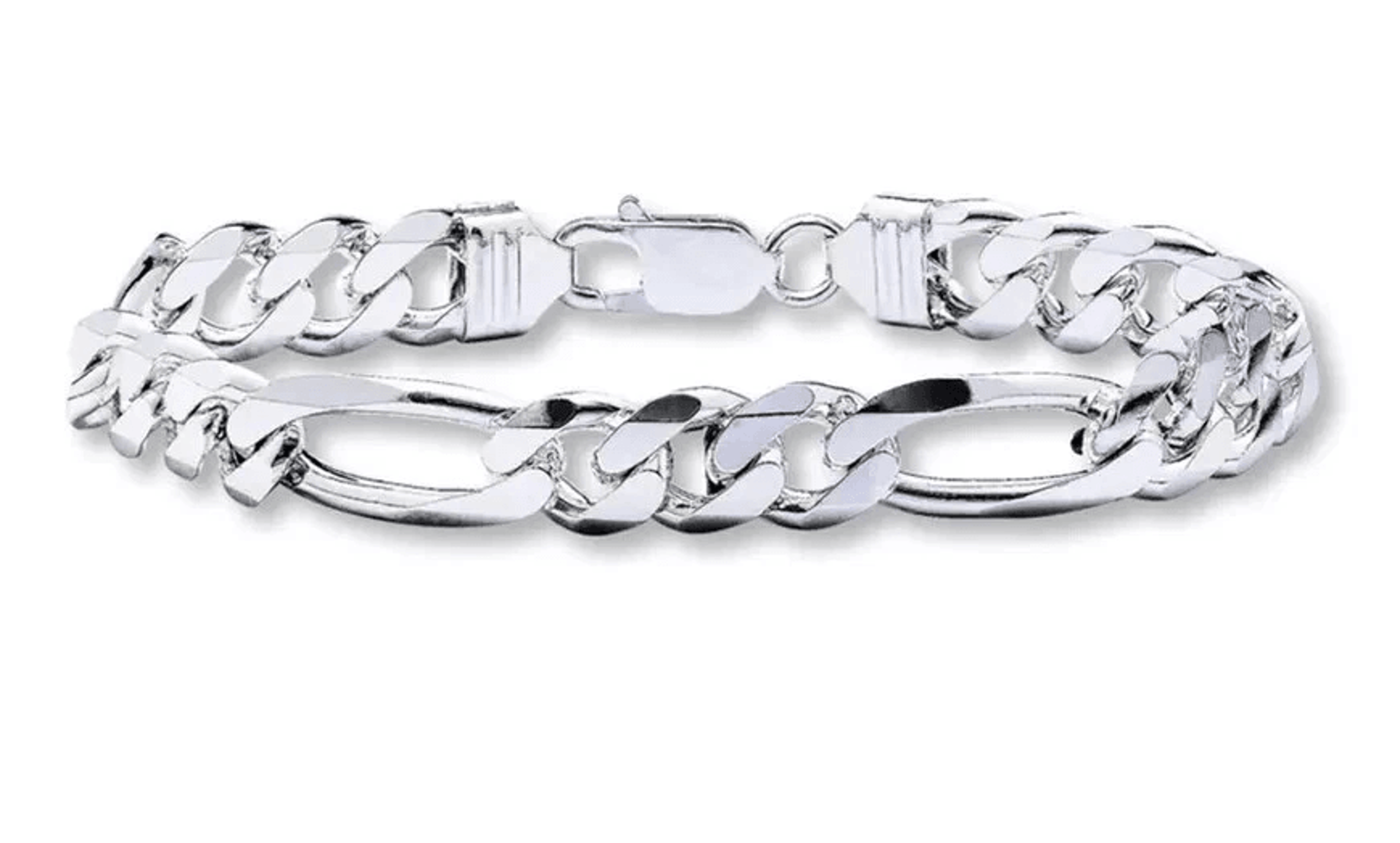 solid sterling silver figaro chain bracelet, link style with lobster clasp for men & women