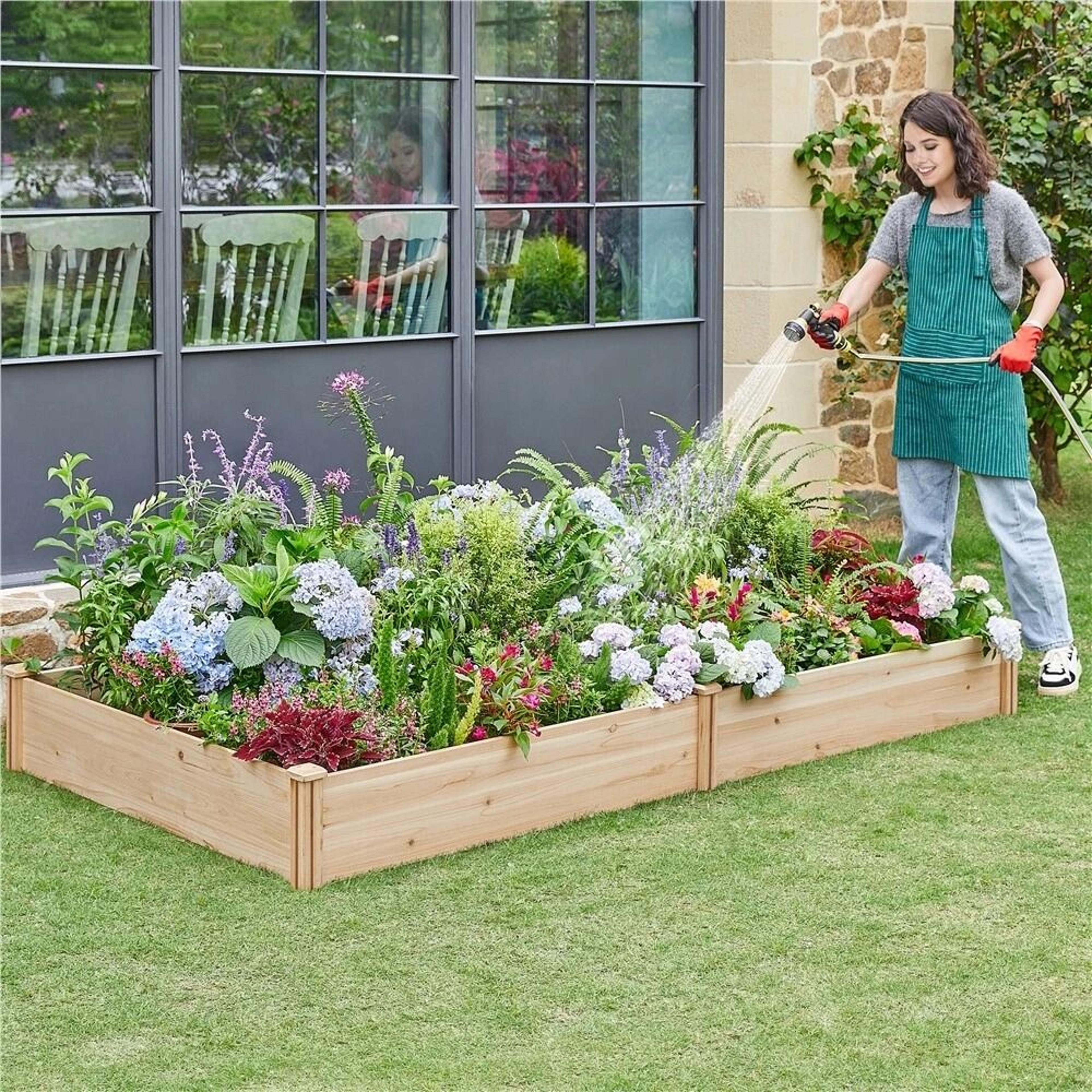 raised garden bed kit, wooden planter box for outdoor use, grow vegetables, flowers, herbs – non-toxic fir wood