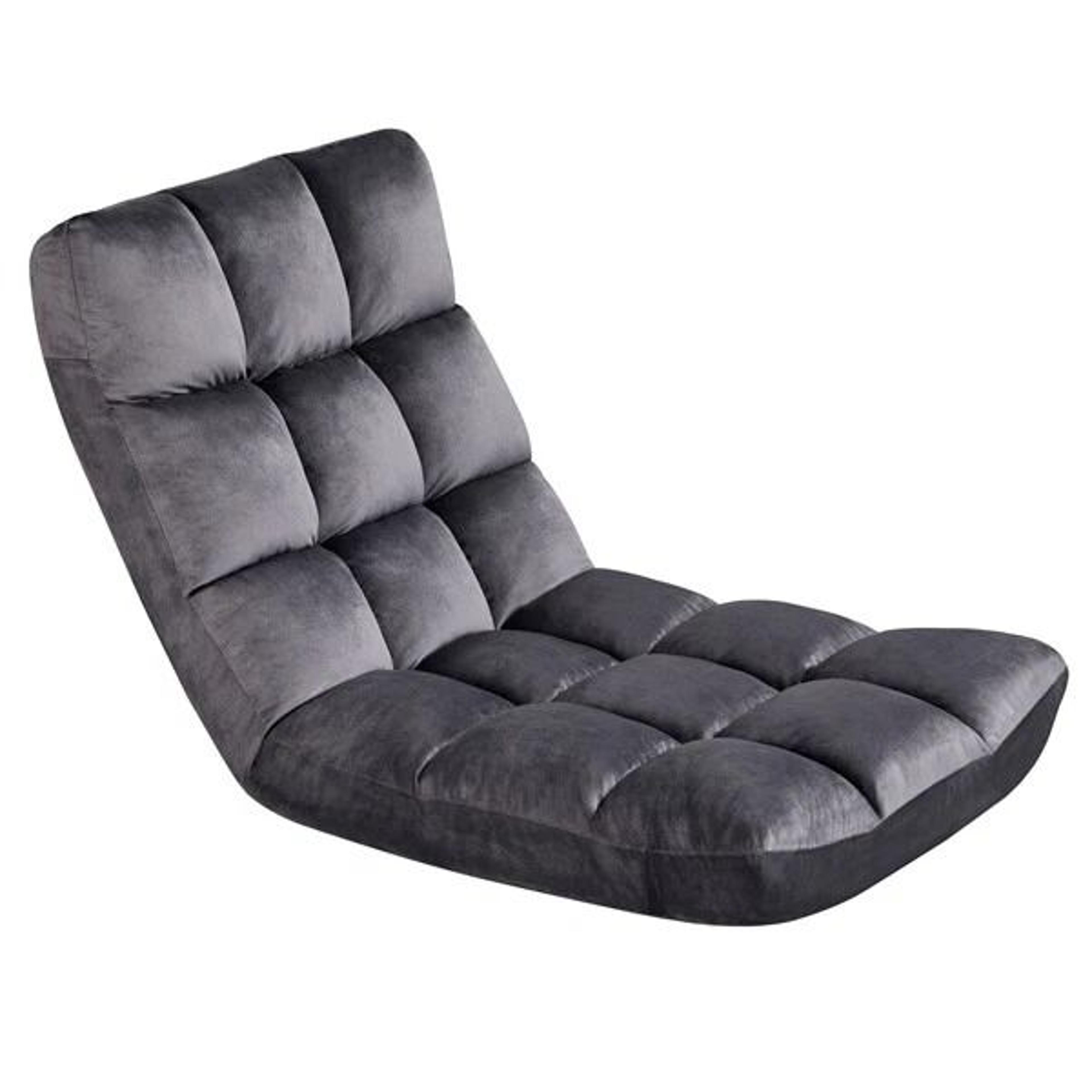 folding lounge chair with back support, adjustable padded floor chair, gray floor sofa for gaming