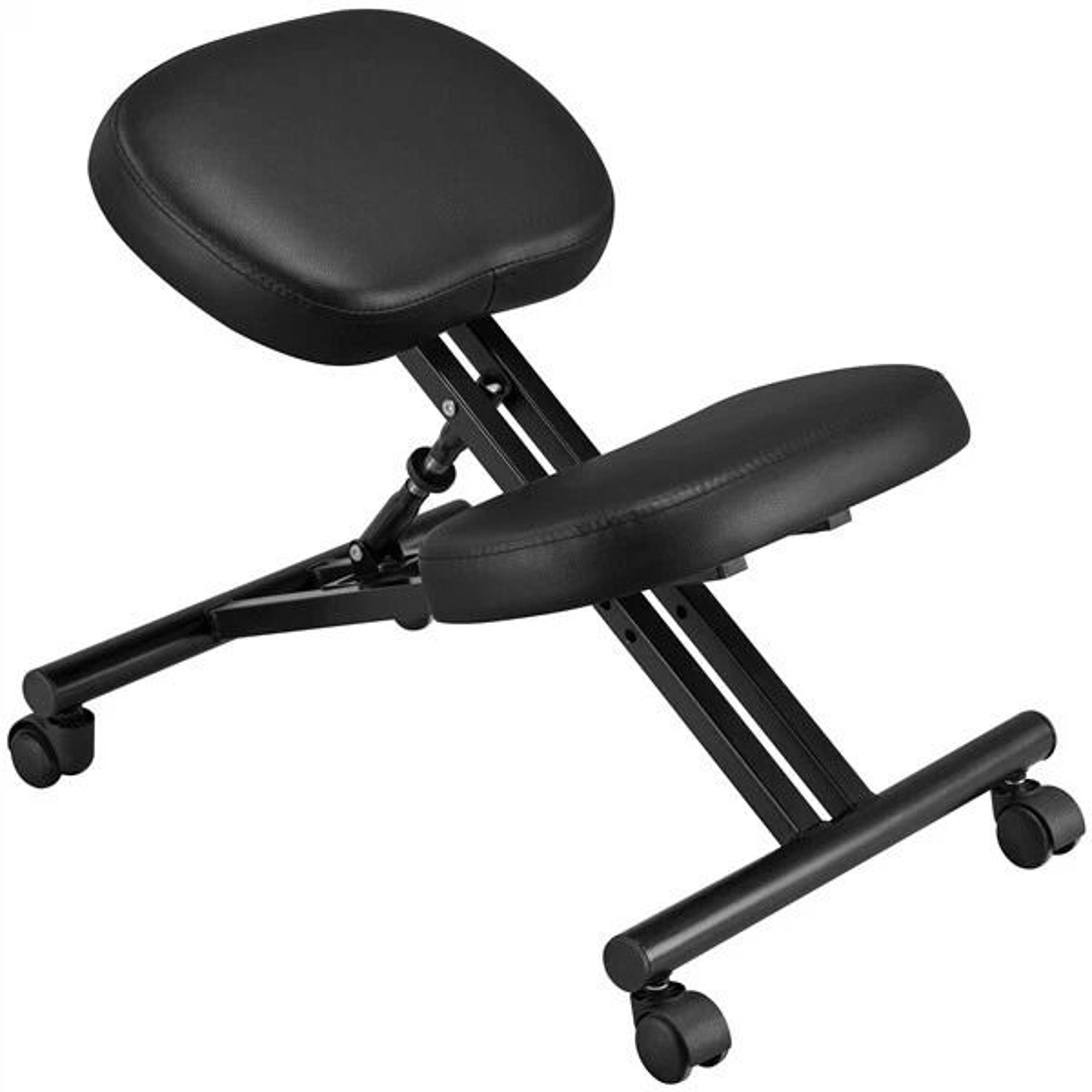 adjustable posture chair, ergonomic kneeling stool, black, angled seat for improved posture, comfort, and durability