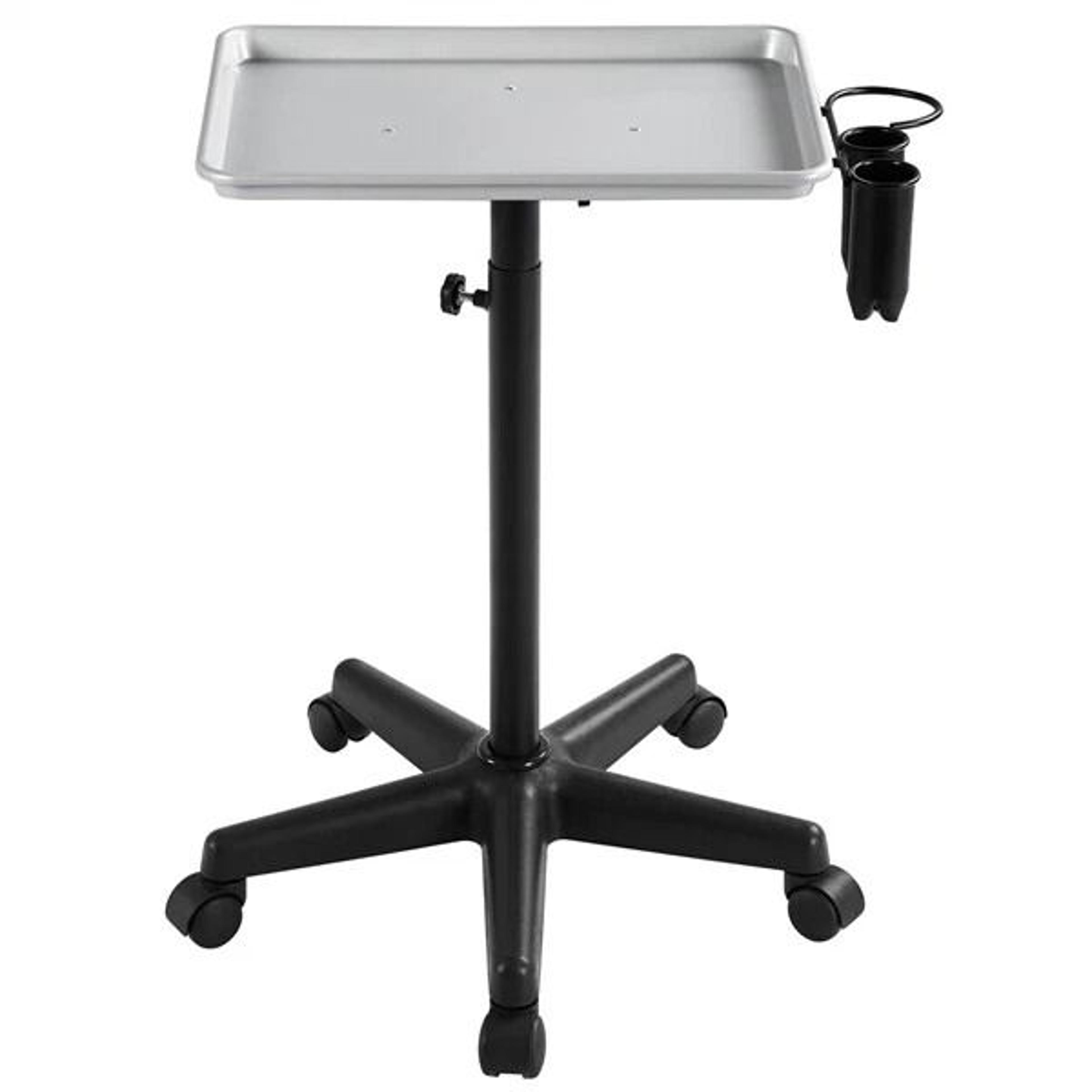 adjustable rolling aluminum salon tray cart silver | height adjustable, mobile spa trolley for hair
