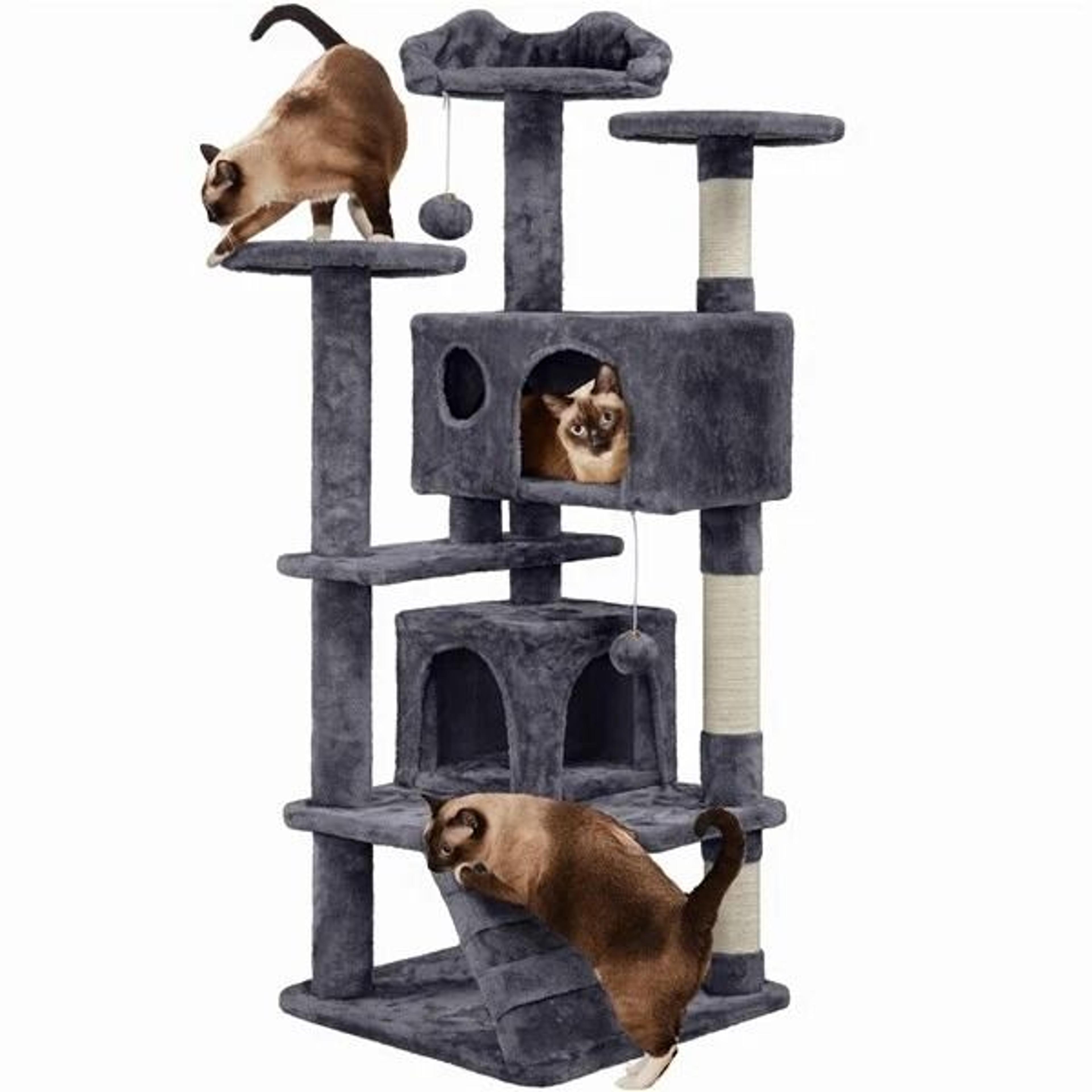 multilevel cat tree tower condo with scratching posts and perches dark gray