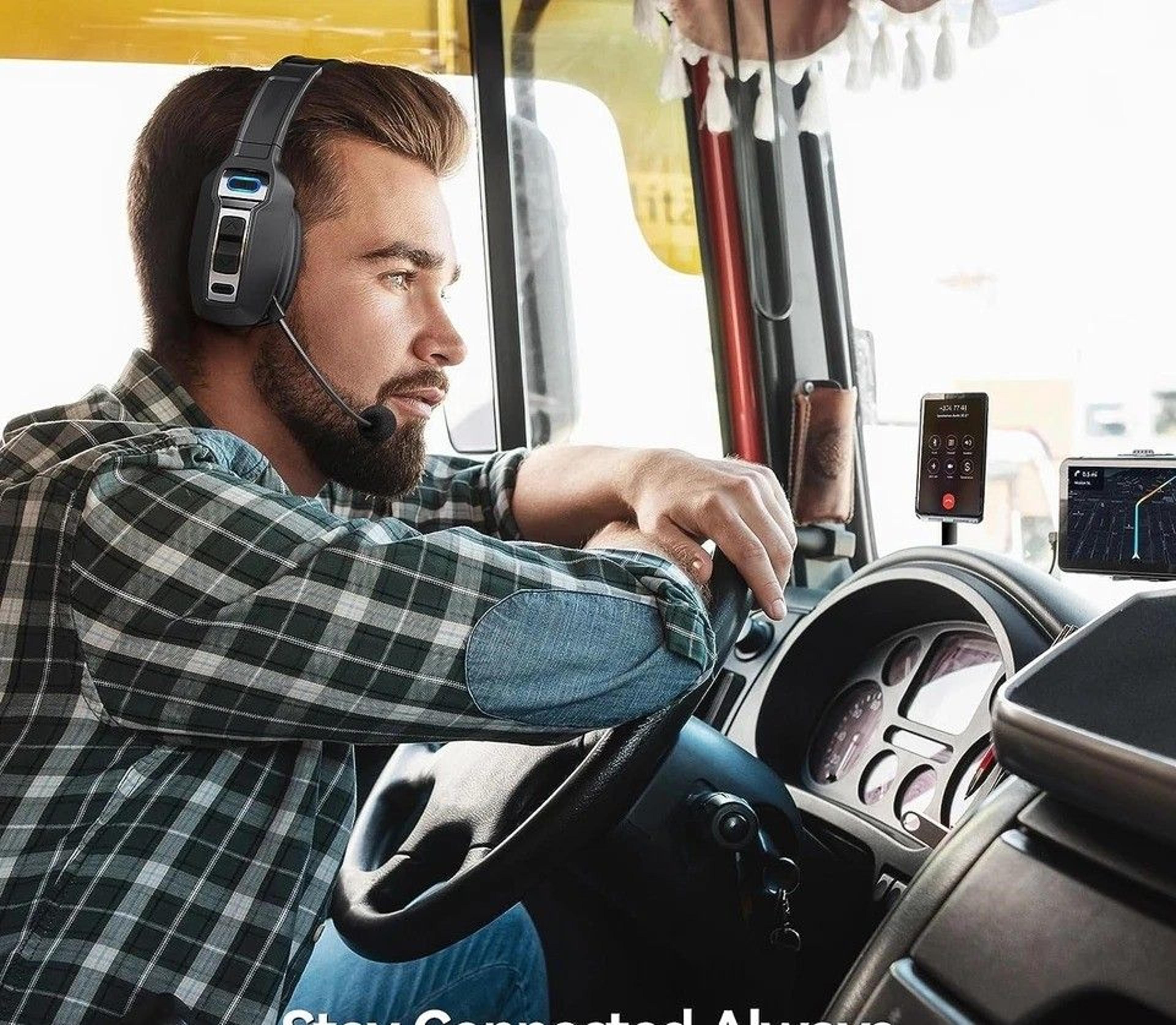 bluetooth trucker headset with noise cancelling mic for phones & pc wireless, comfortable