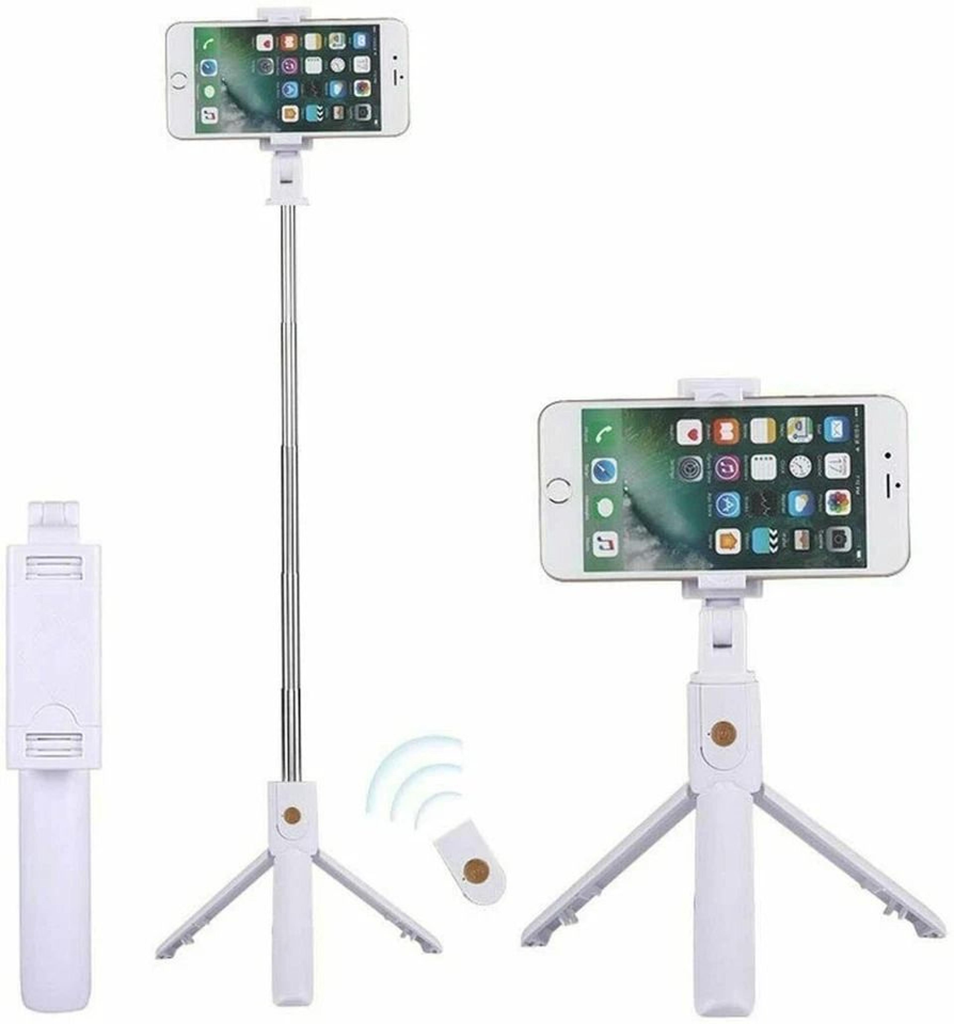 selfie stick tripod with remote and adjustable desktop stand for iphone & samsung - portable cell phone holder