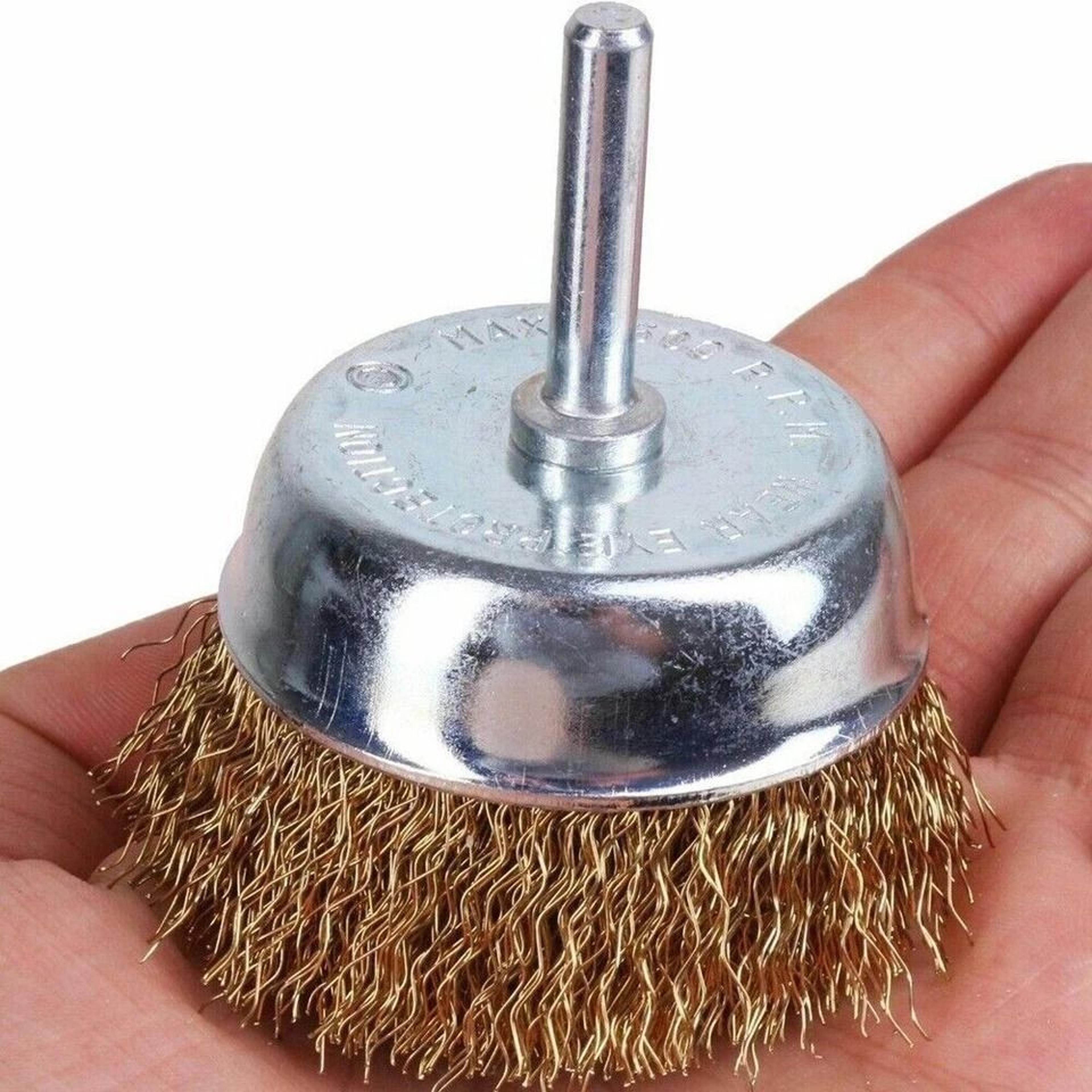 crimped carbon steel wire wheel cup brush set for drill attachments ideal for rust removal, paint stripping, and metal