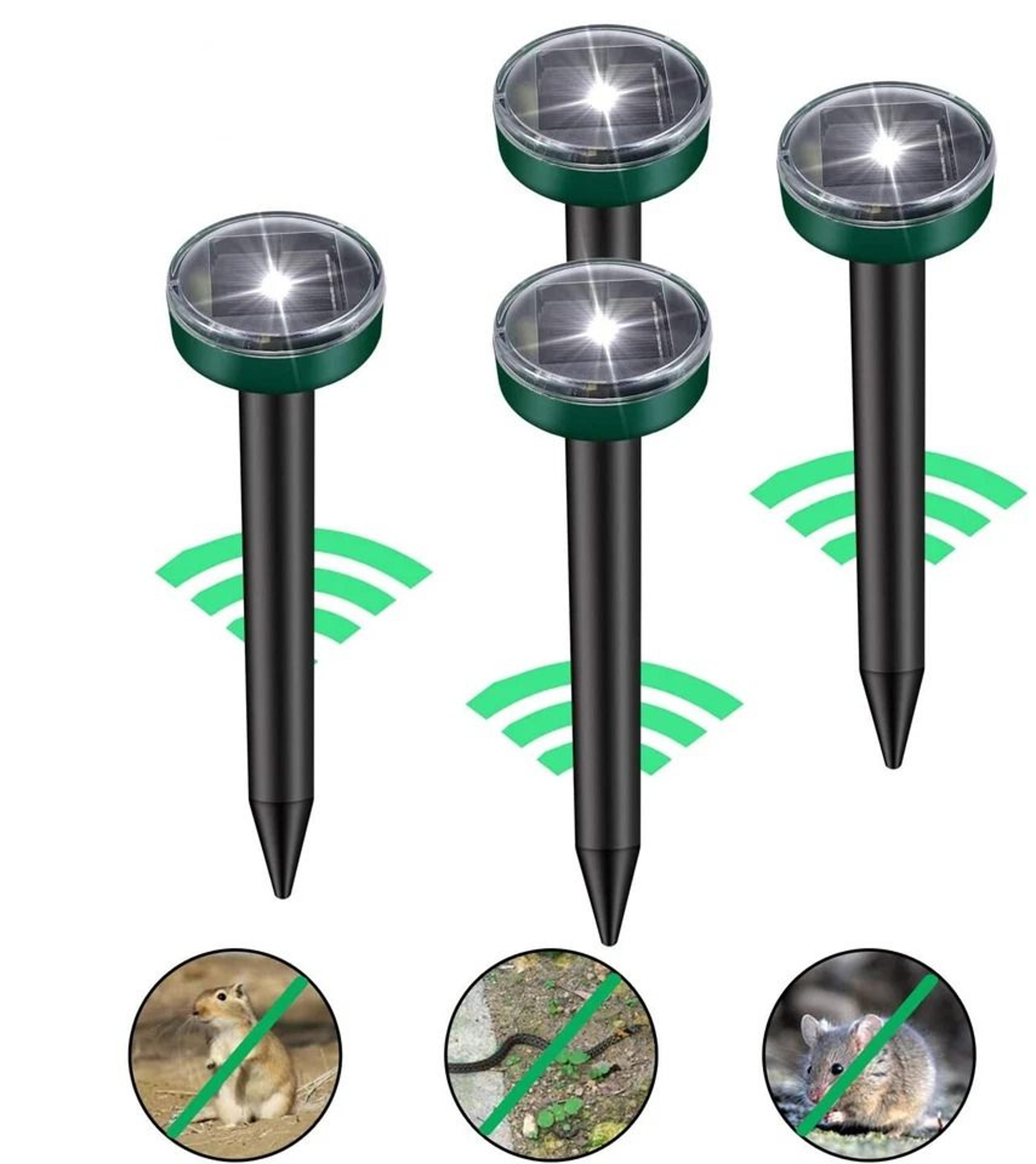 solar-powered ultrasonic pest repeller with led lights mice, mole, gopher & snake deterrent