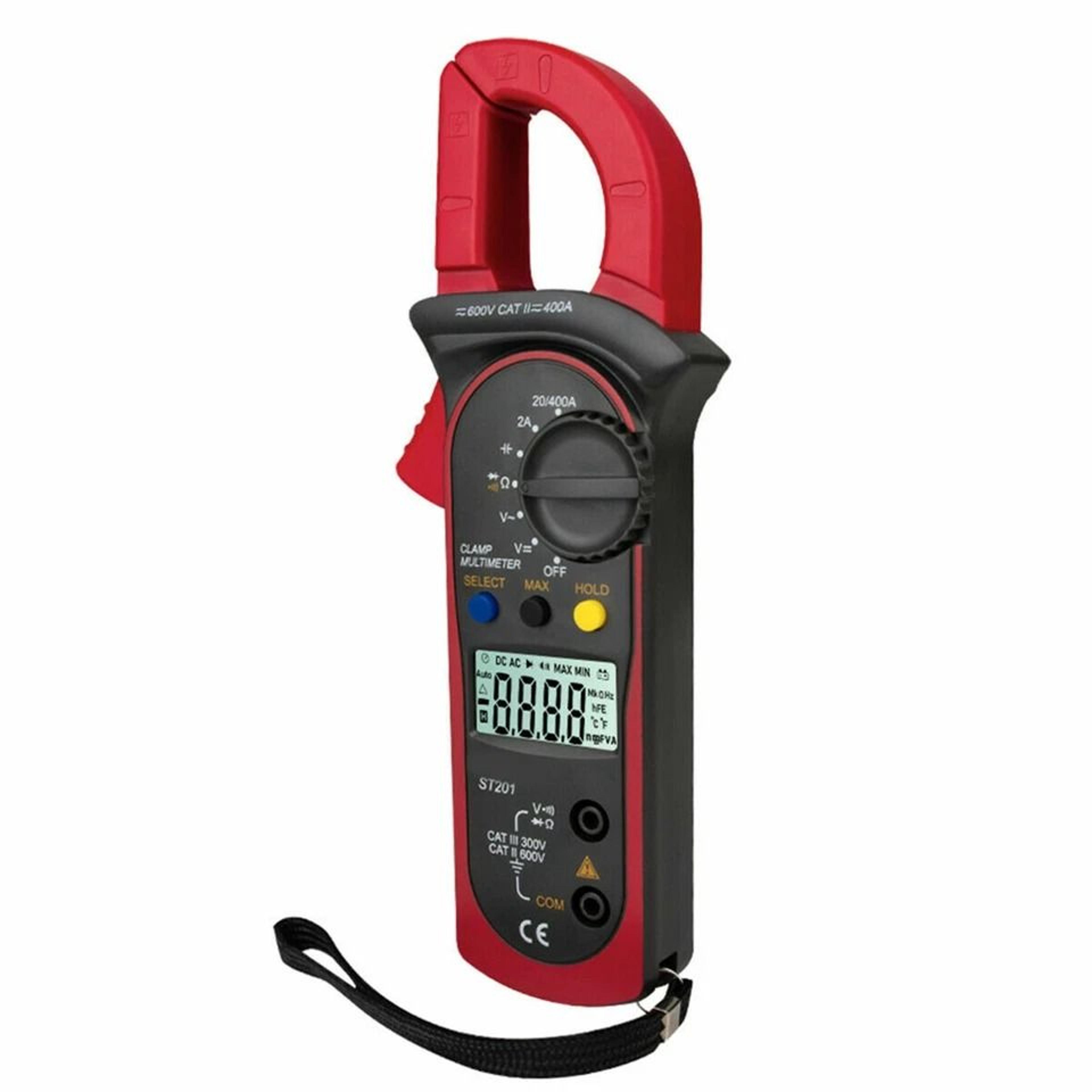 digital multimeter clamp meter ac dc volt ohm amp tester, auto range, lcd display