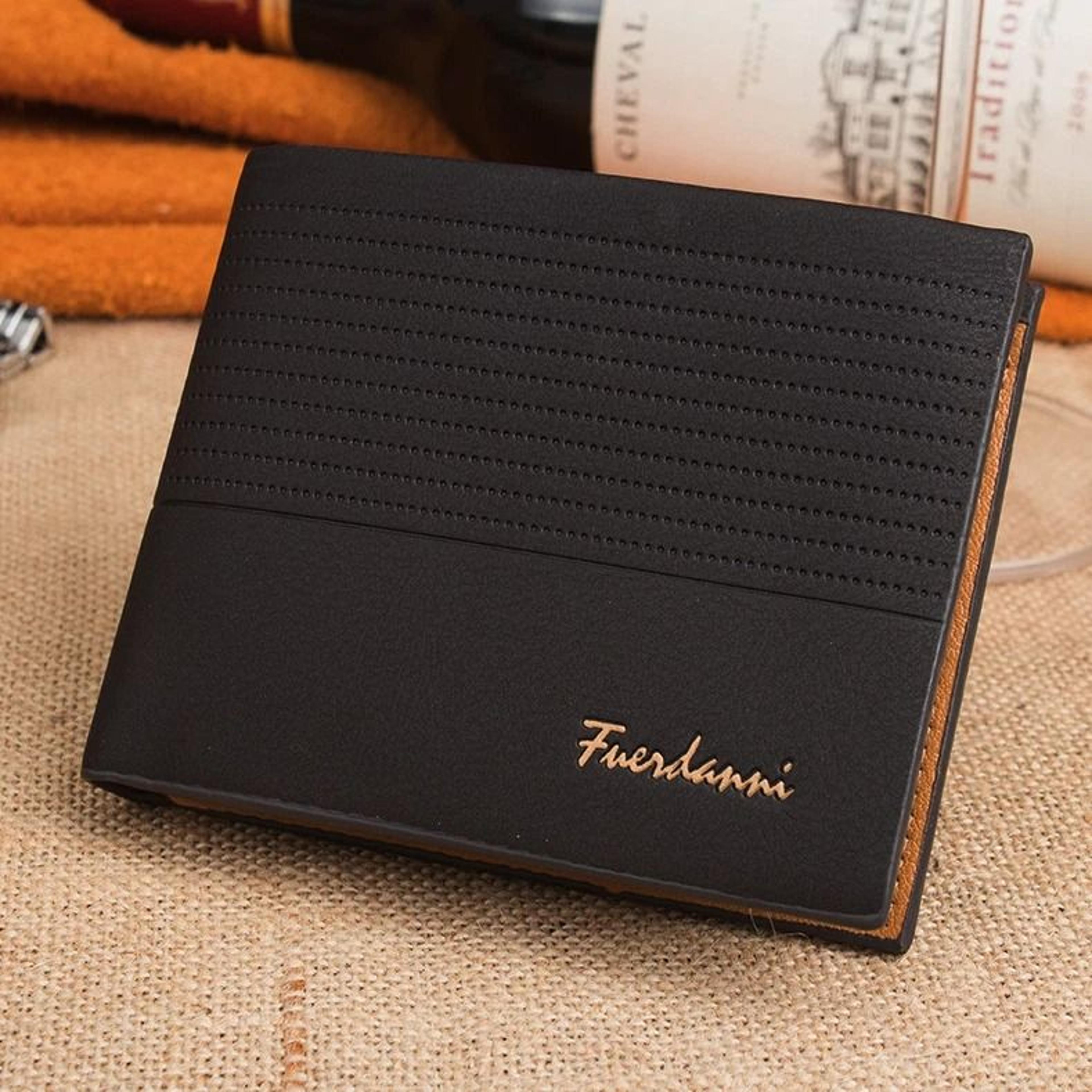 premium men genuine leather bifold wallet with id & credit card holder