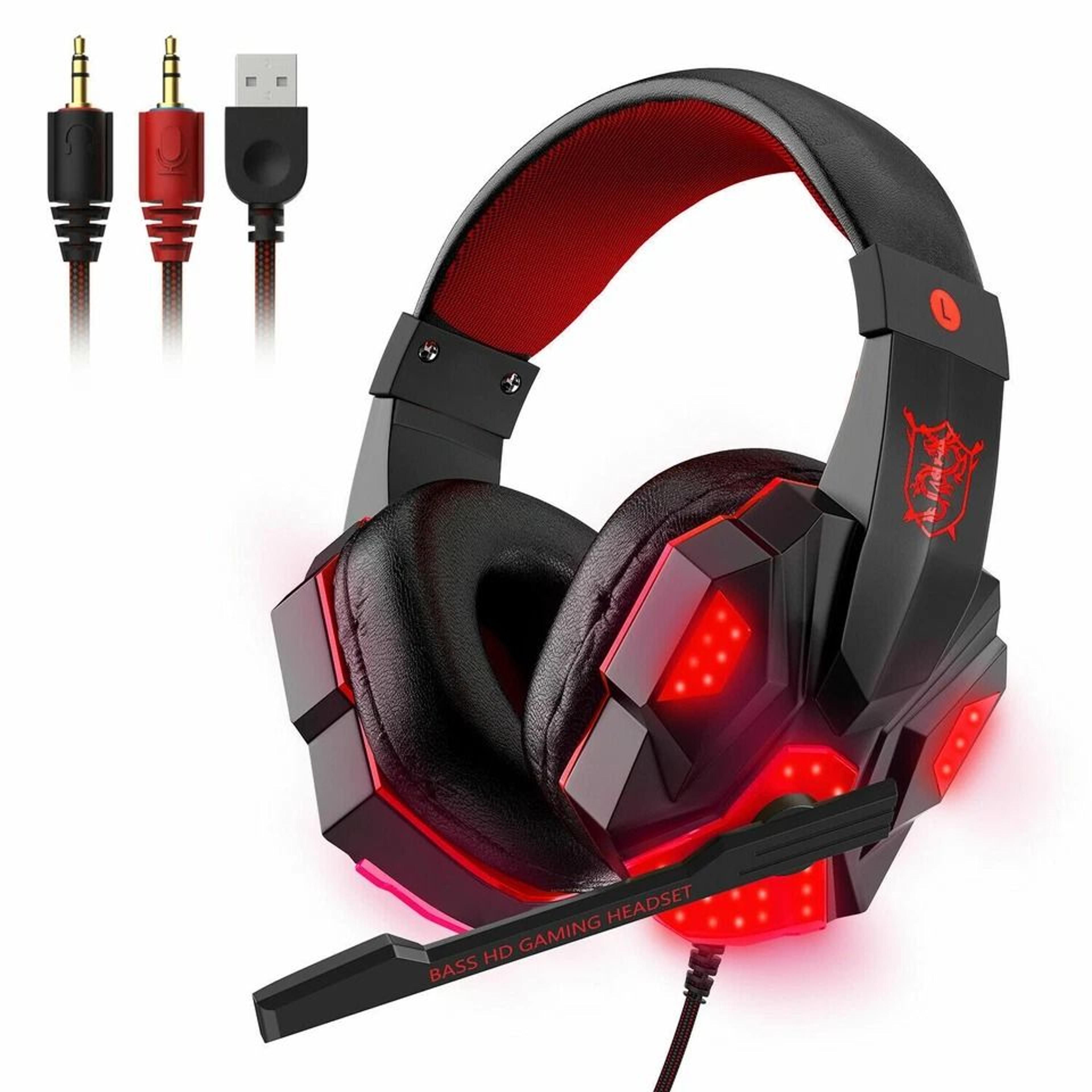 led gaming headset with stereo bass for pc, xbox one comfortable surround sound