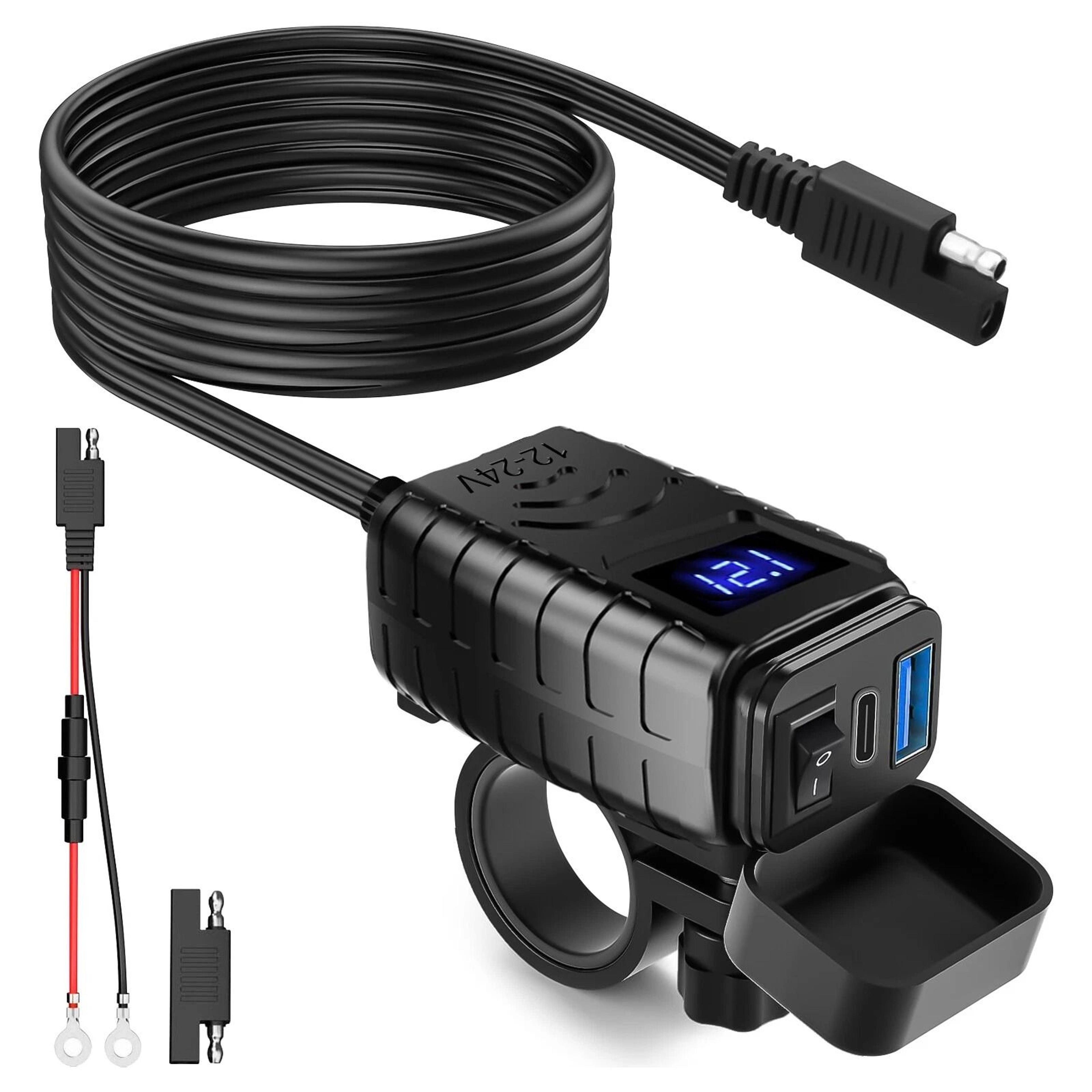 motorcycle dual usb super fast charger adapter waterproof & led display for phone