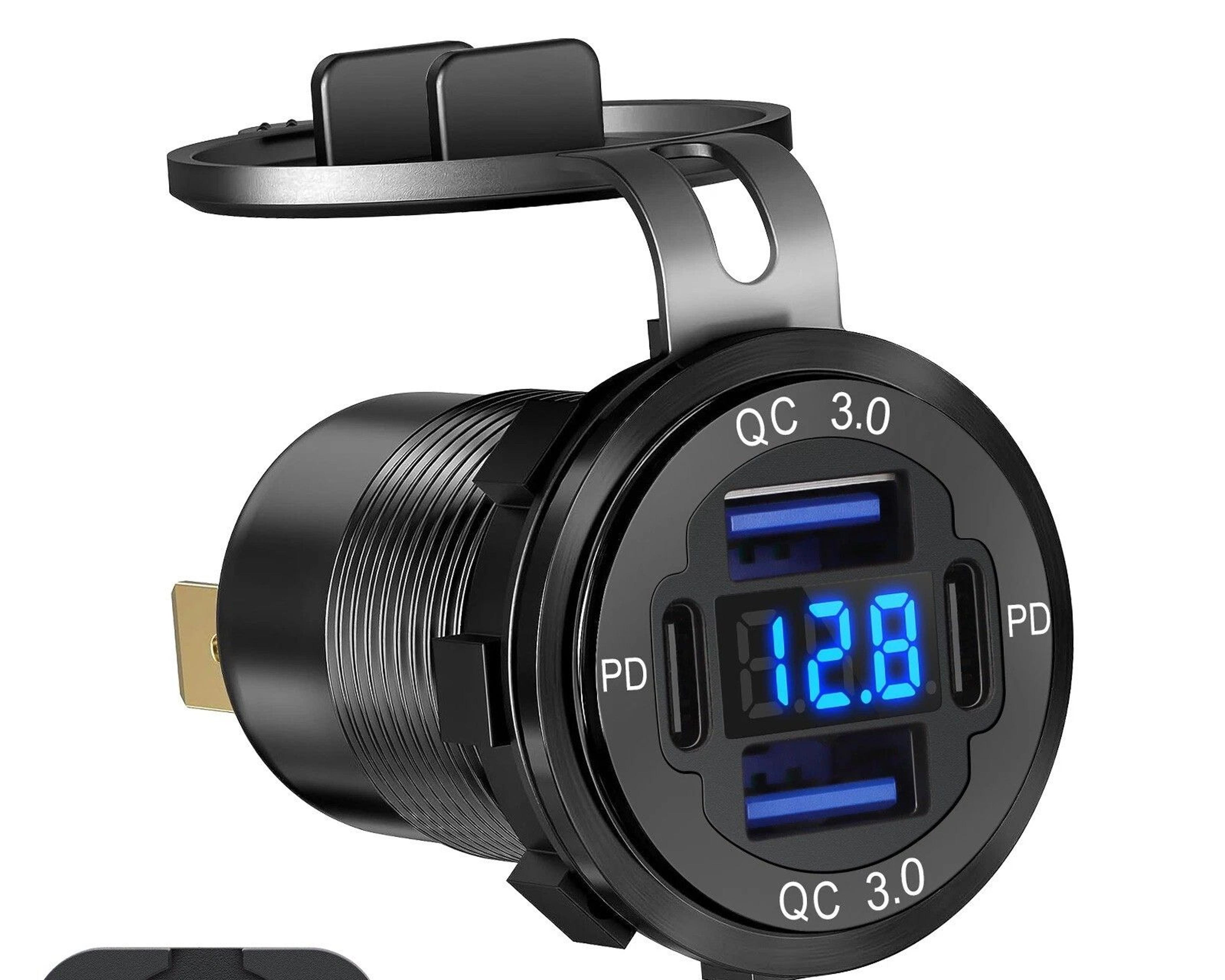 port fast car charger qc & pd usb-c outlet socket for boat, rv & marine
