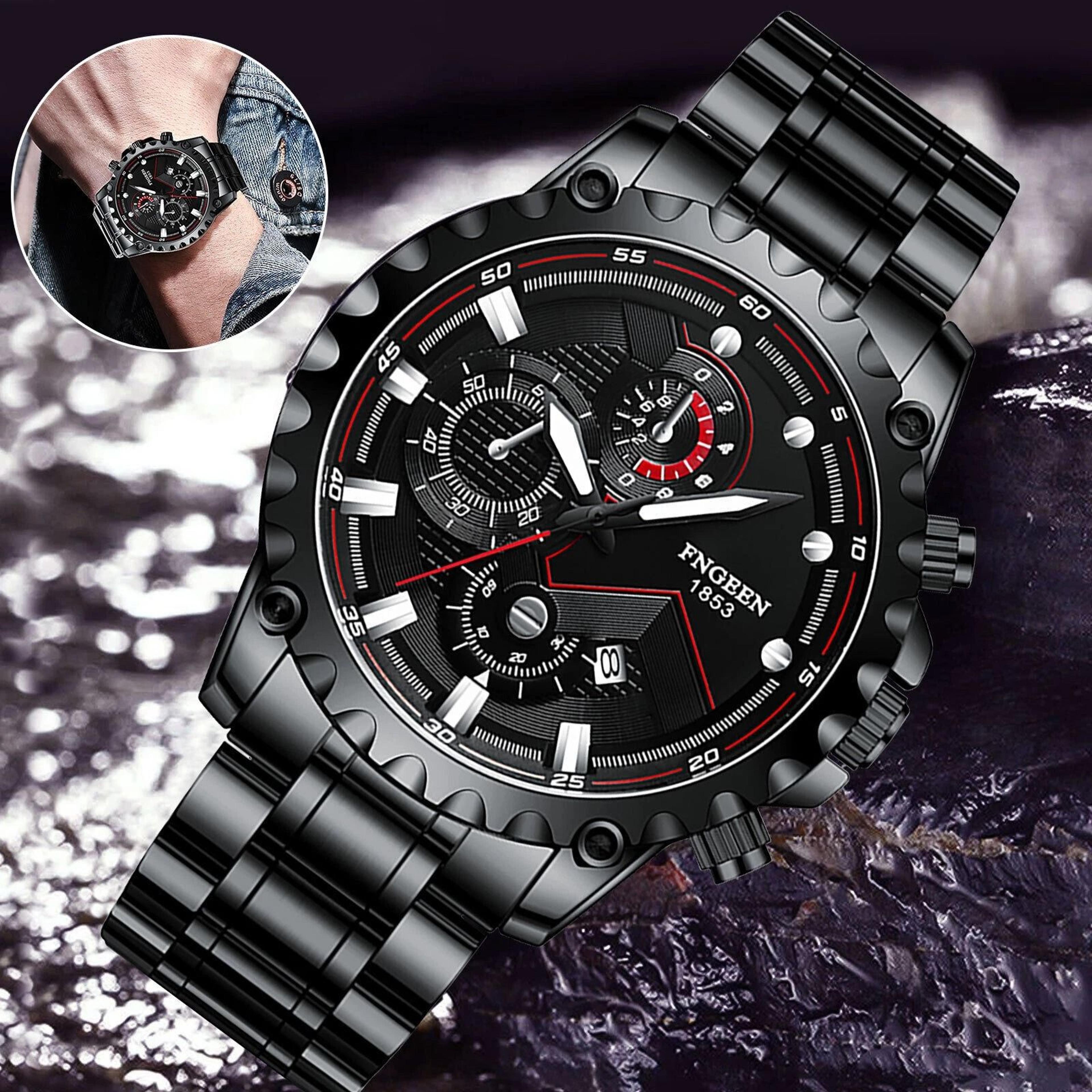 waterproof stainless steel quartz watch for men luxury luminous wristwatch with adjustable band
