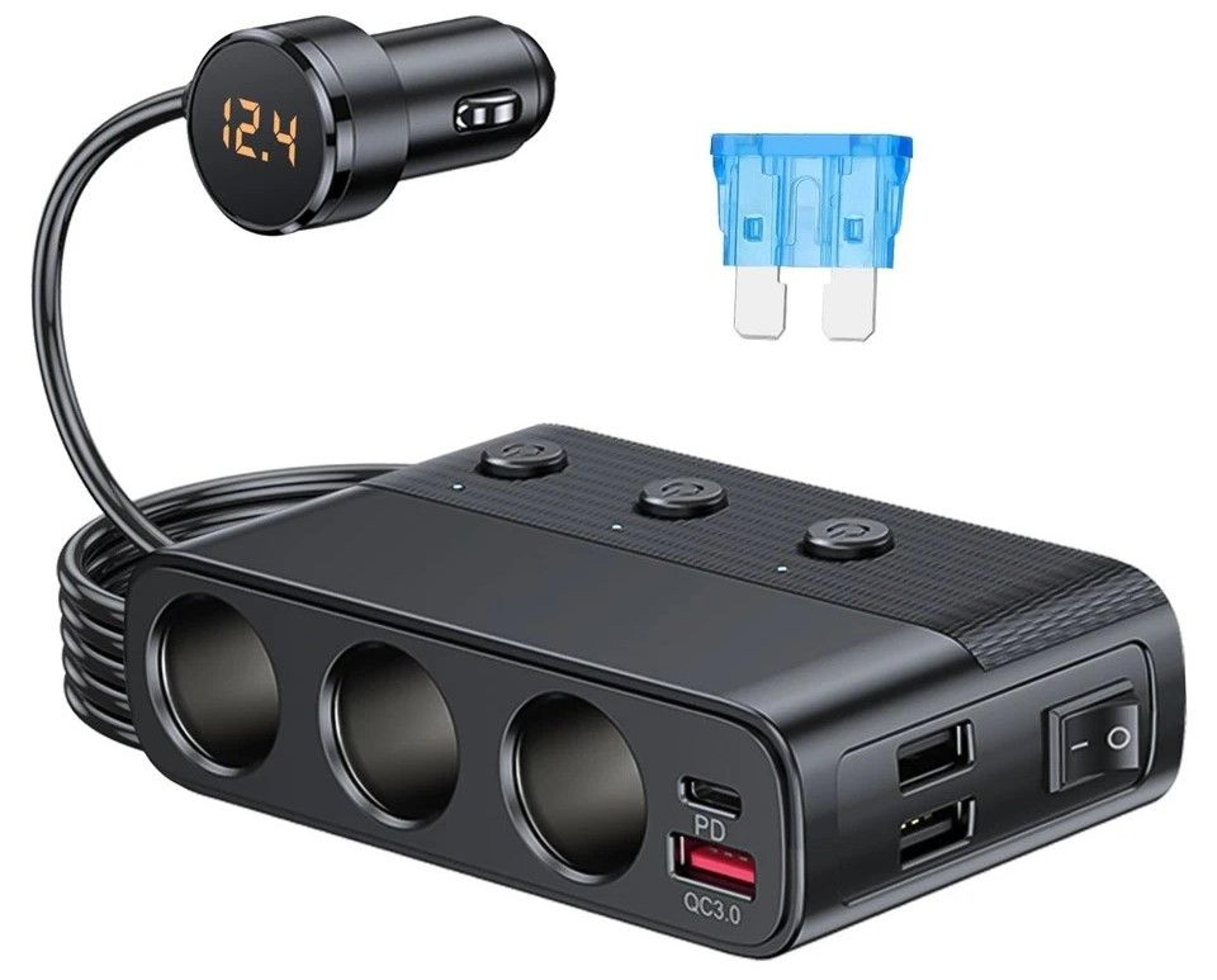 car cigarette lighter socket splitter, power adapter, quick charge usb