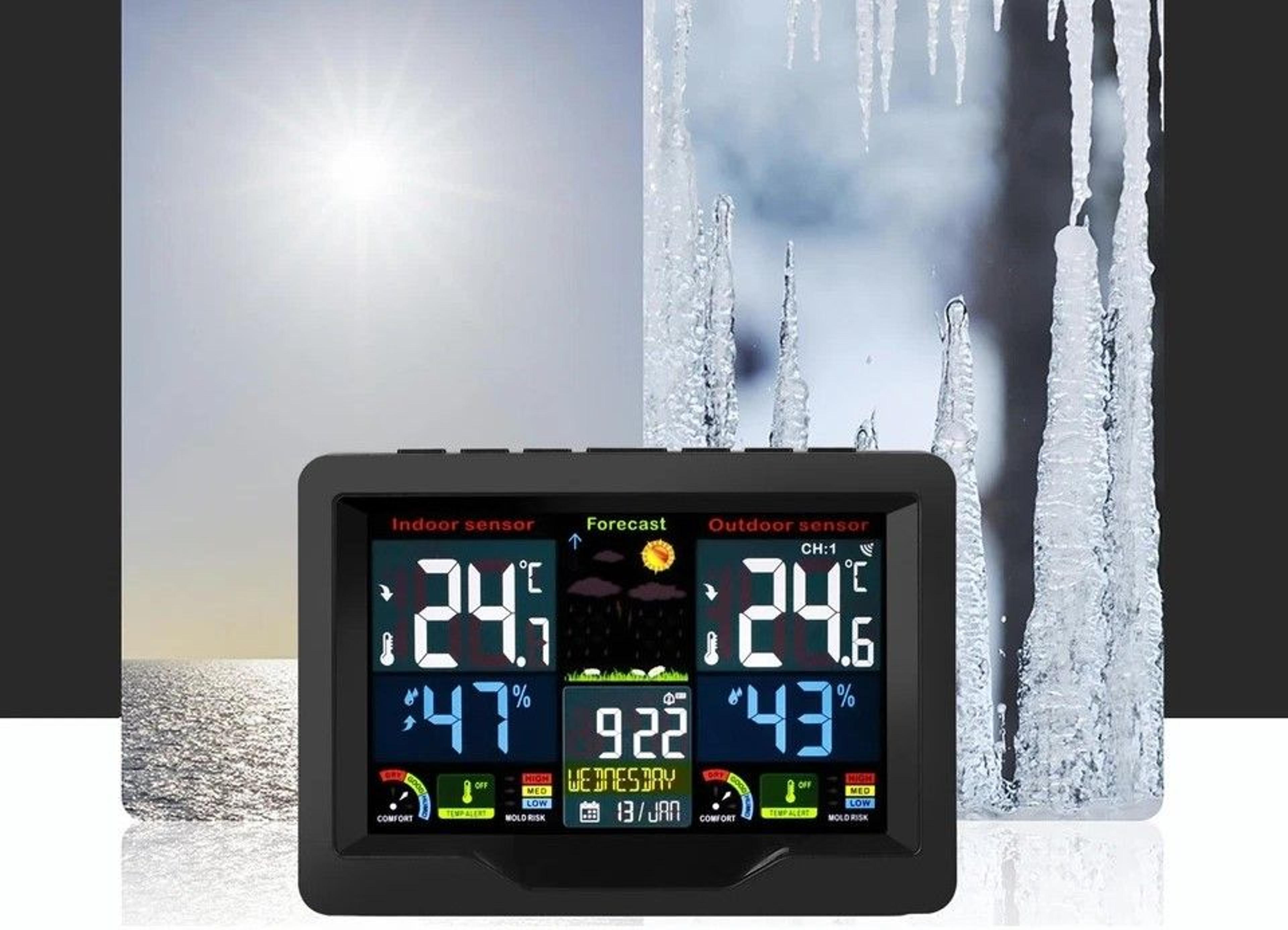 wireless lcd weather station with dual alarm & thermometer