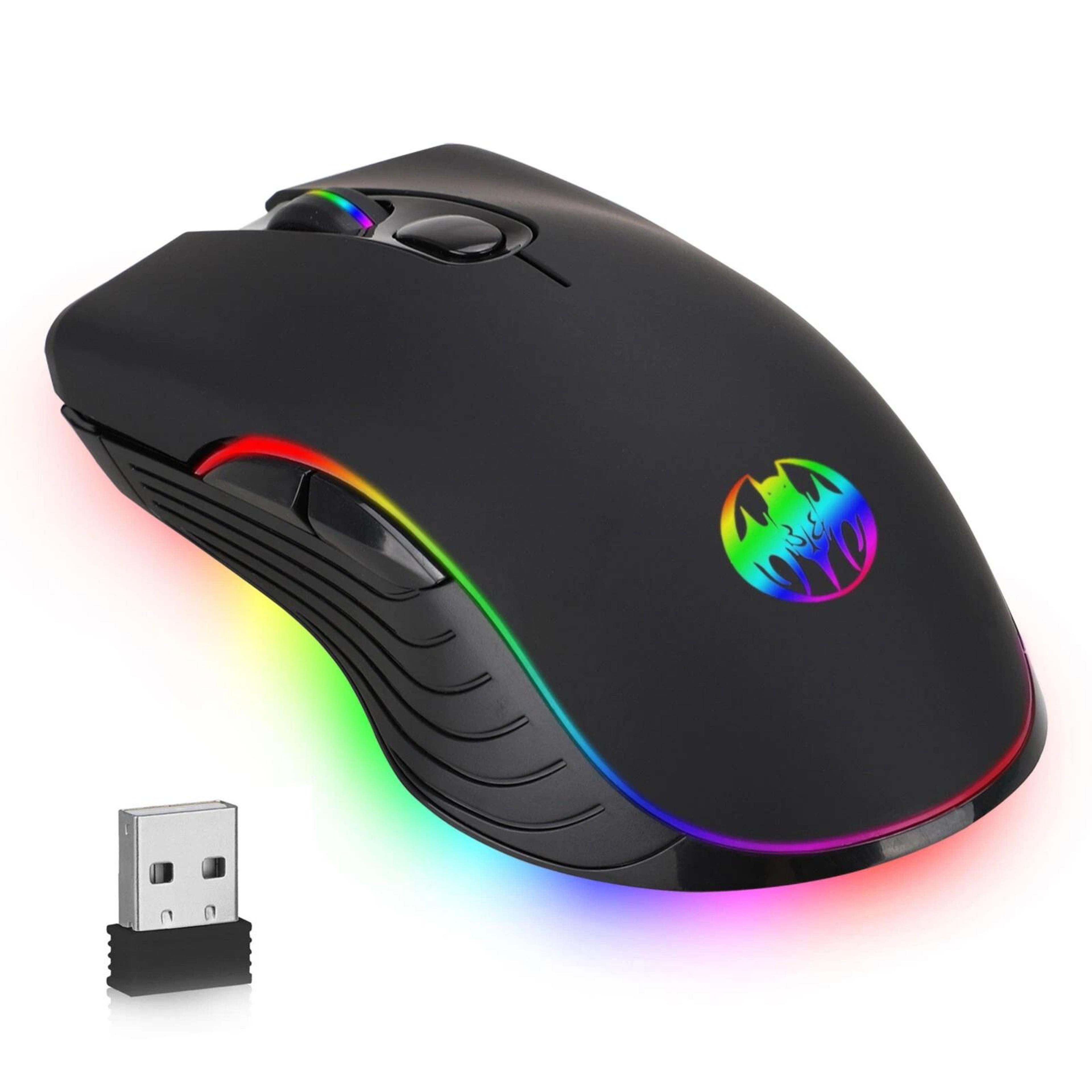 wireless gaming mouse with color led backlight, usb rechargeable, optical sensor for pc