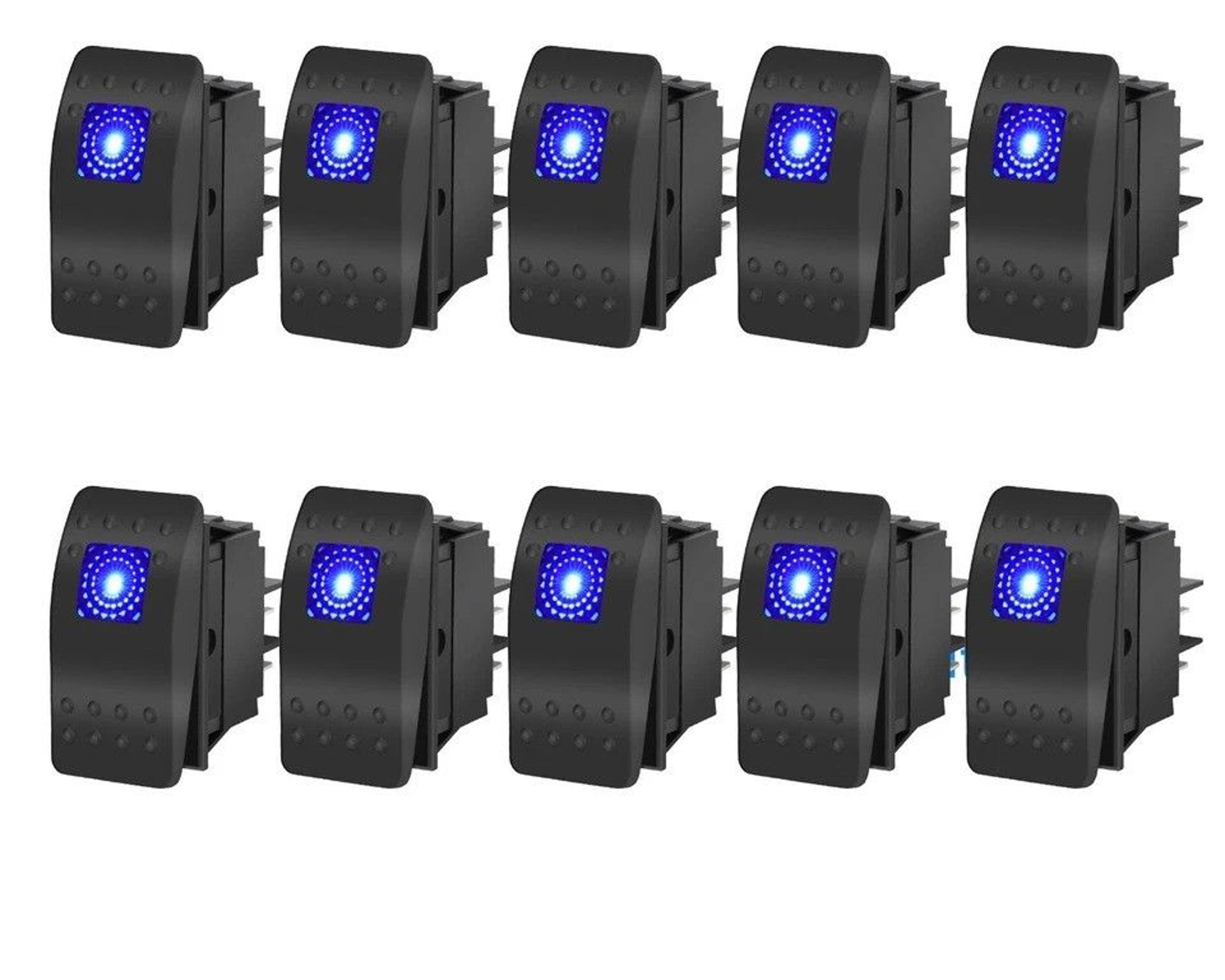 waterproof rocker switch blue led spst on-off for boat, car, atv