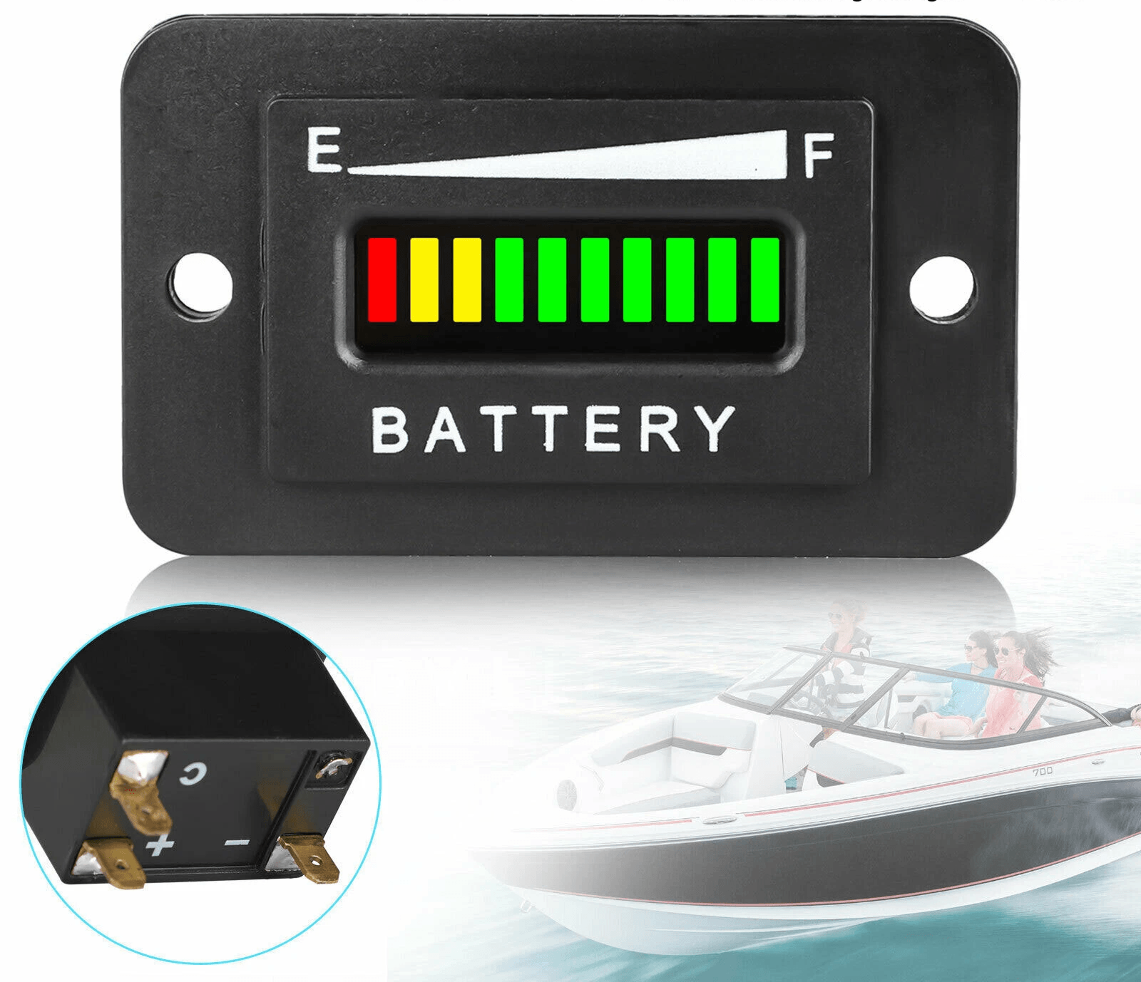battery indicator meter for ezgo, club car, and yamaha golf carts clear led display and weatherproof design