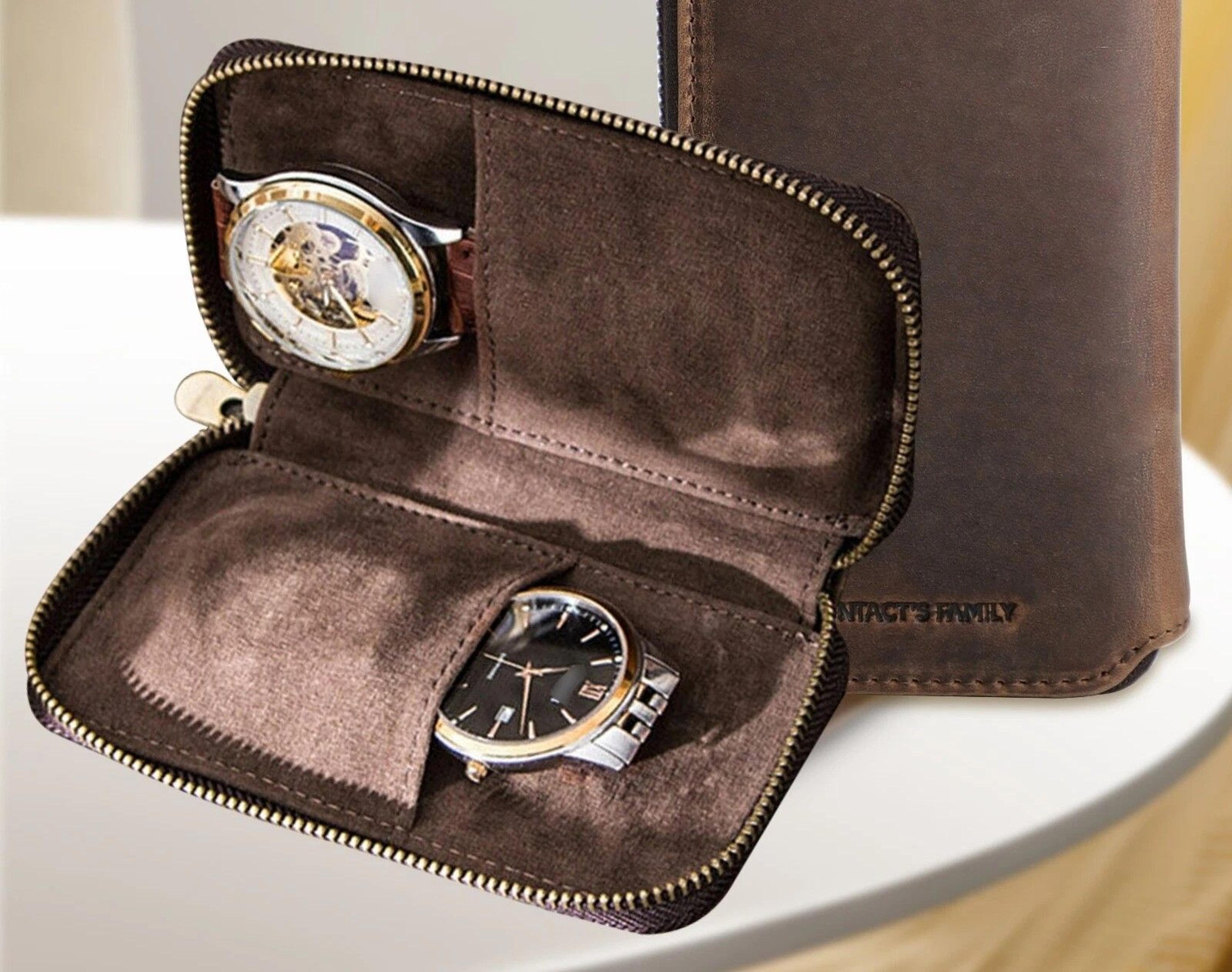 portable leather watch case travel jewelry storage organizer for watches & accessories