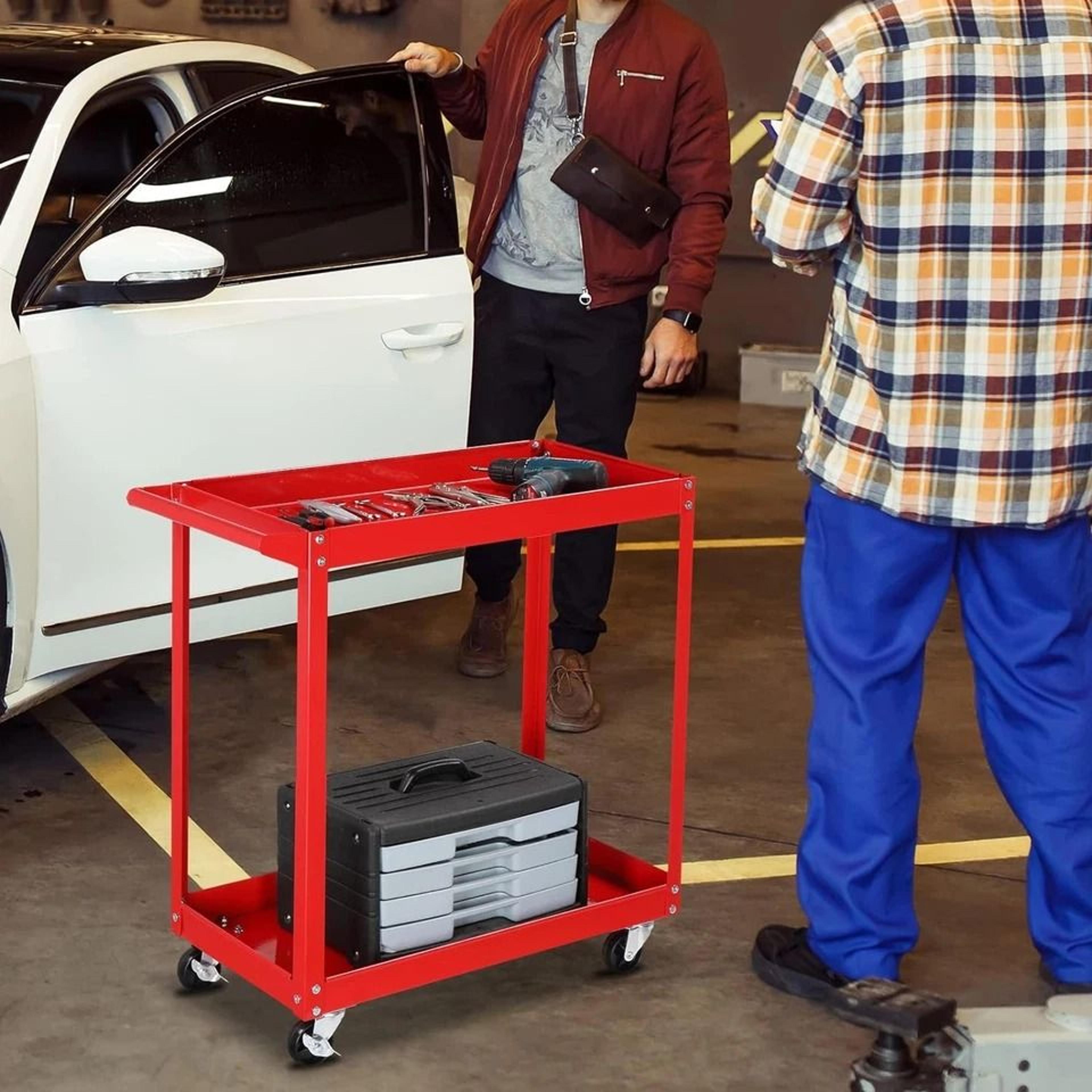 heavy-duty shelf tool cart rolling storage organizer for garage & mechanic use, red