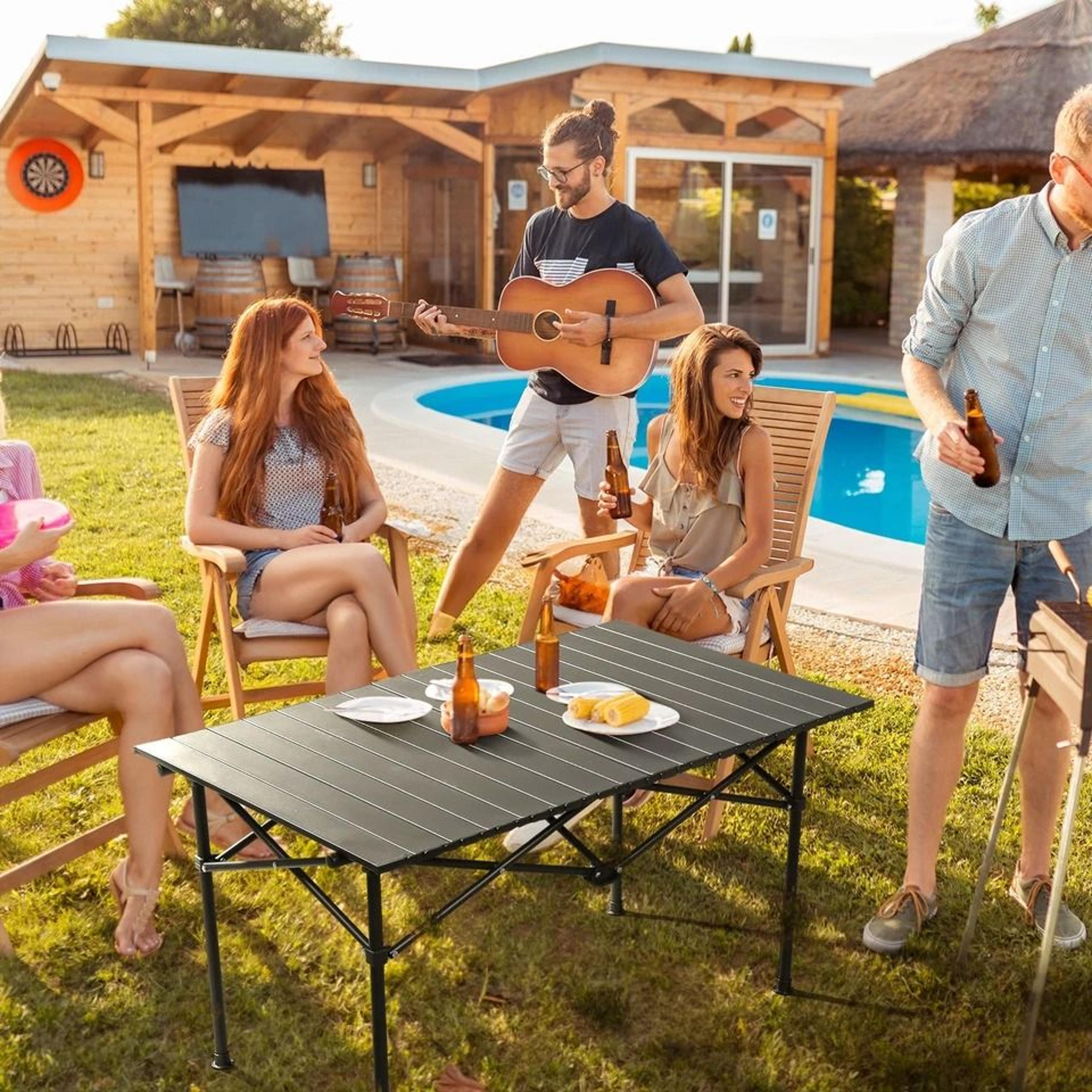 portable folding camping table with carbon steel surface durable & lightweight picnic table