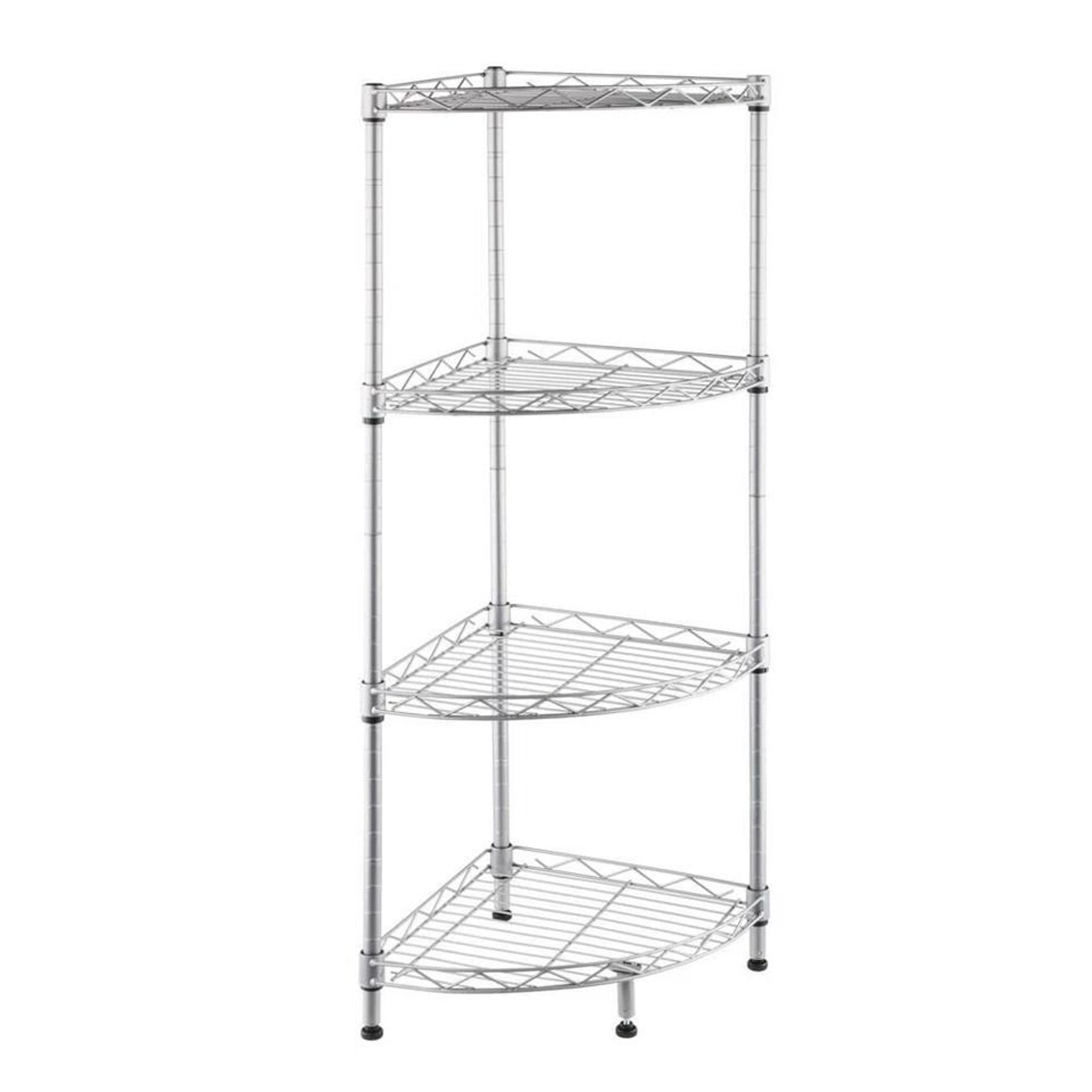 corner storage rack, adjustable wire shelf for kitchen, bathroom & garage