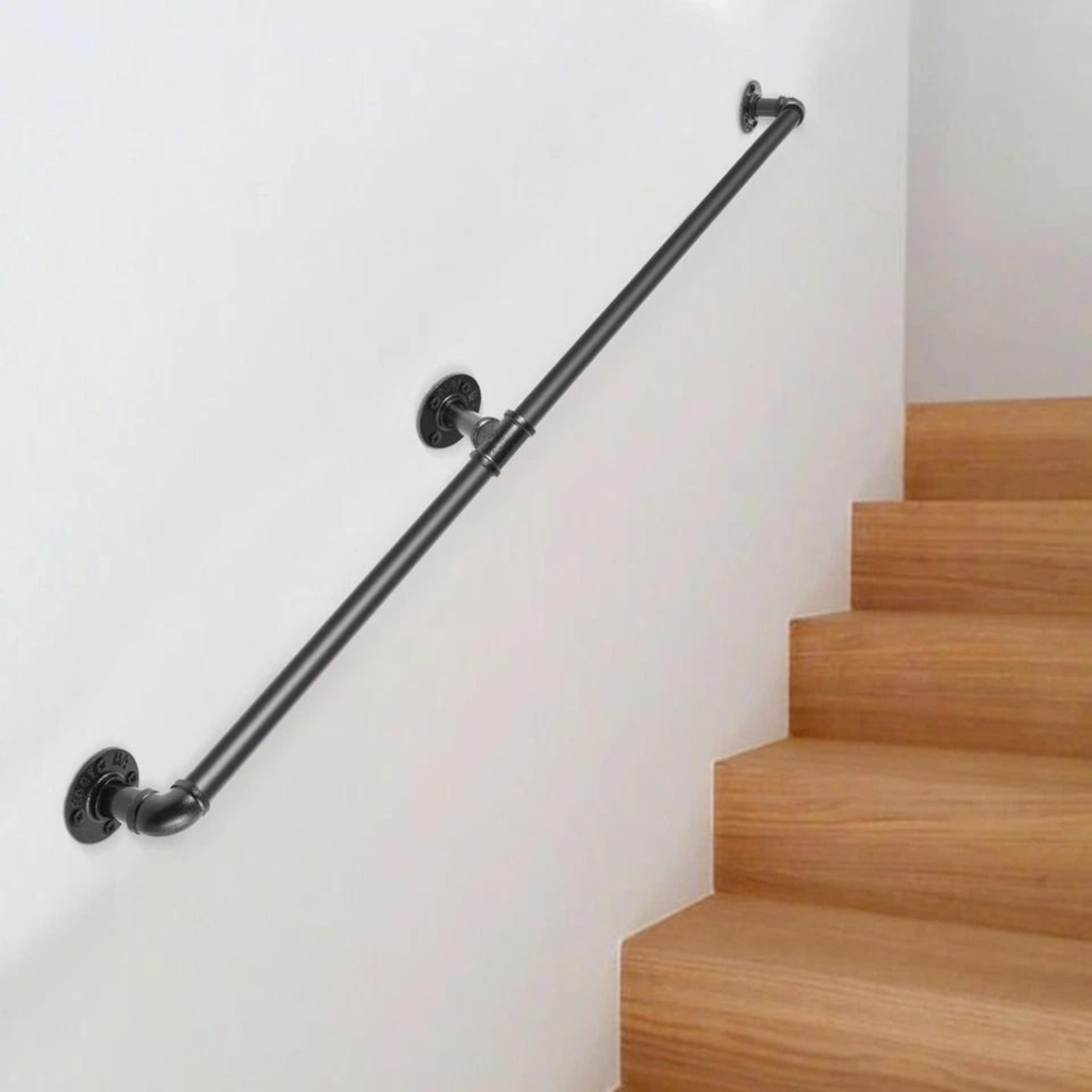 wall-mounted carbon steel pipe staircase handrail industrial-style safety support for stairs