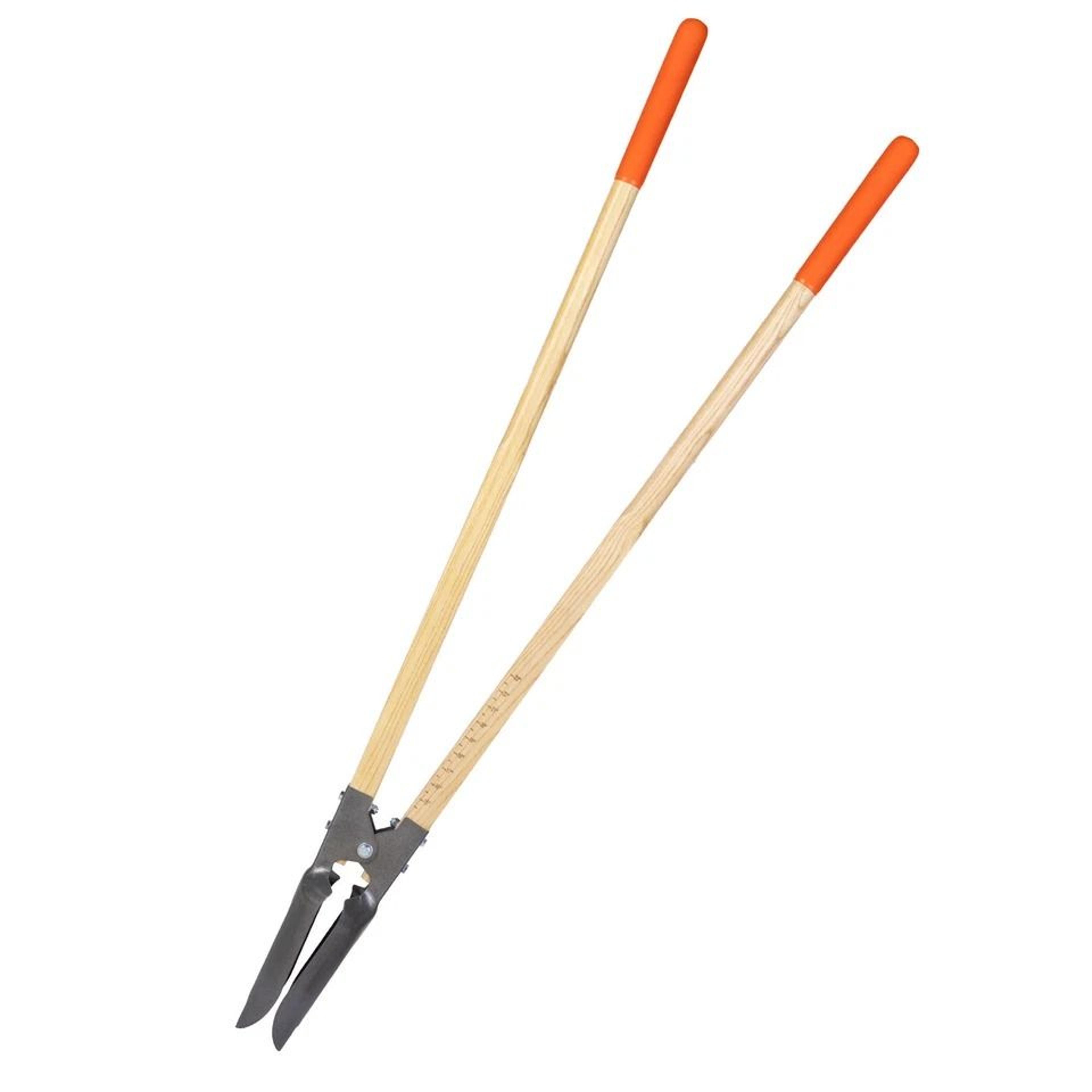 heavy-duty post hole digger with wood handle and scale markings manual tool for accurate hole digging