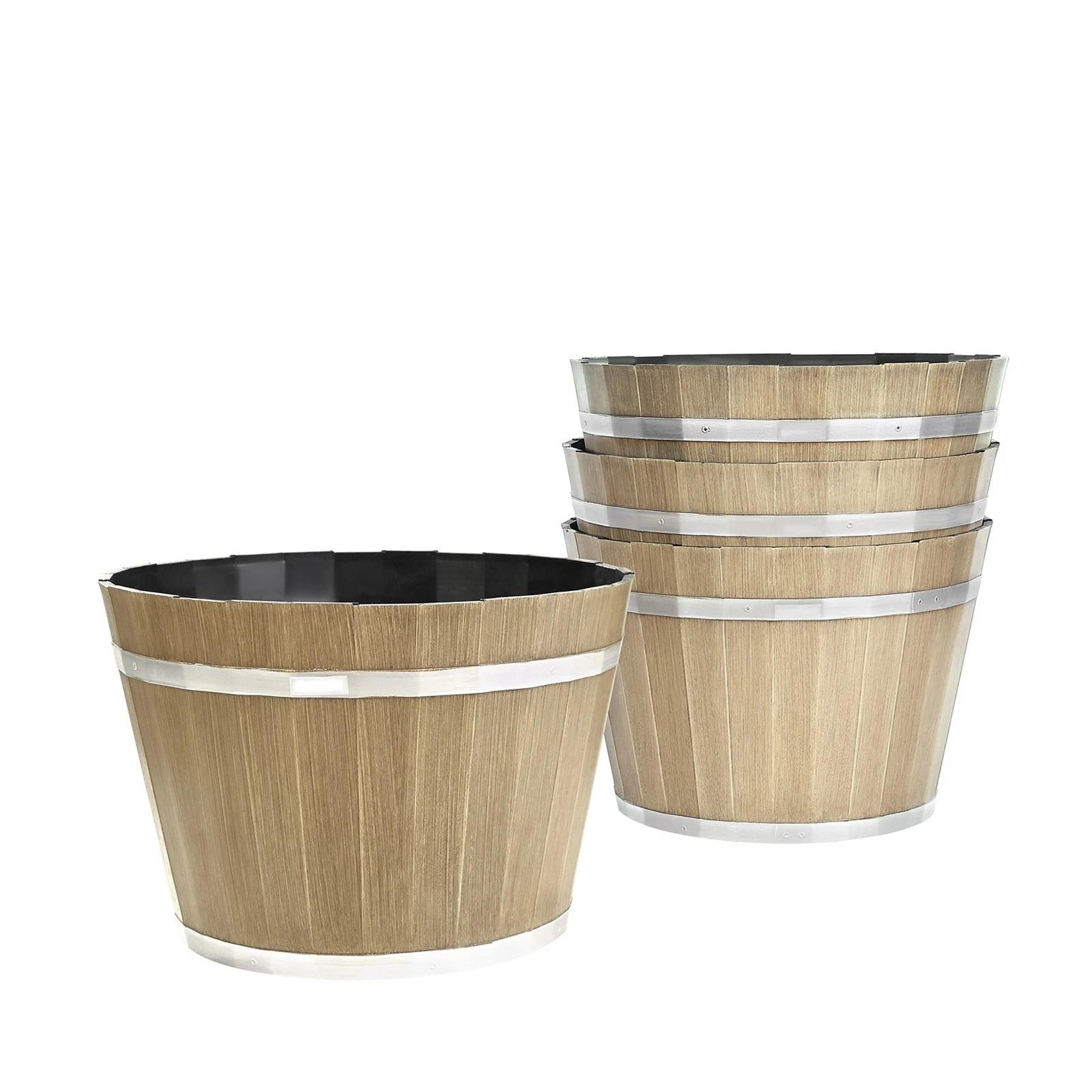 resin barrel planter for garden flowers and plants, large garden pot