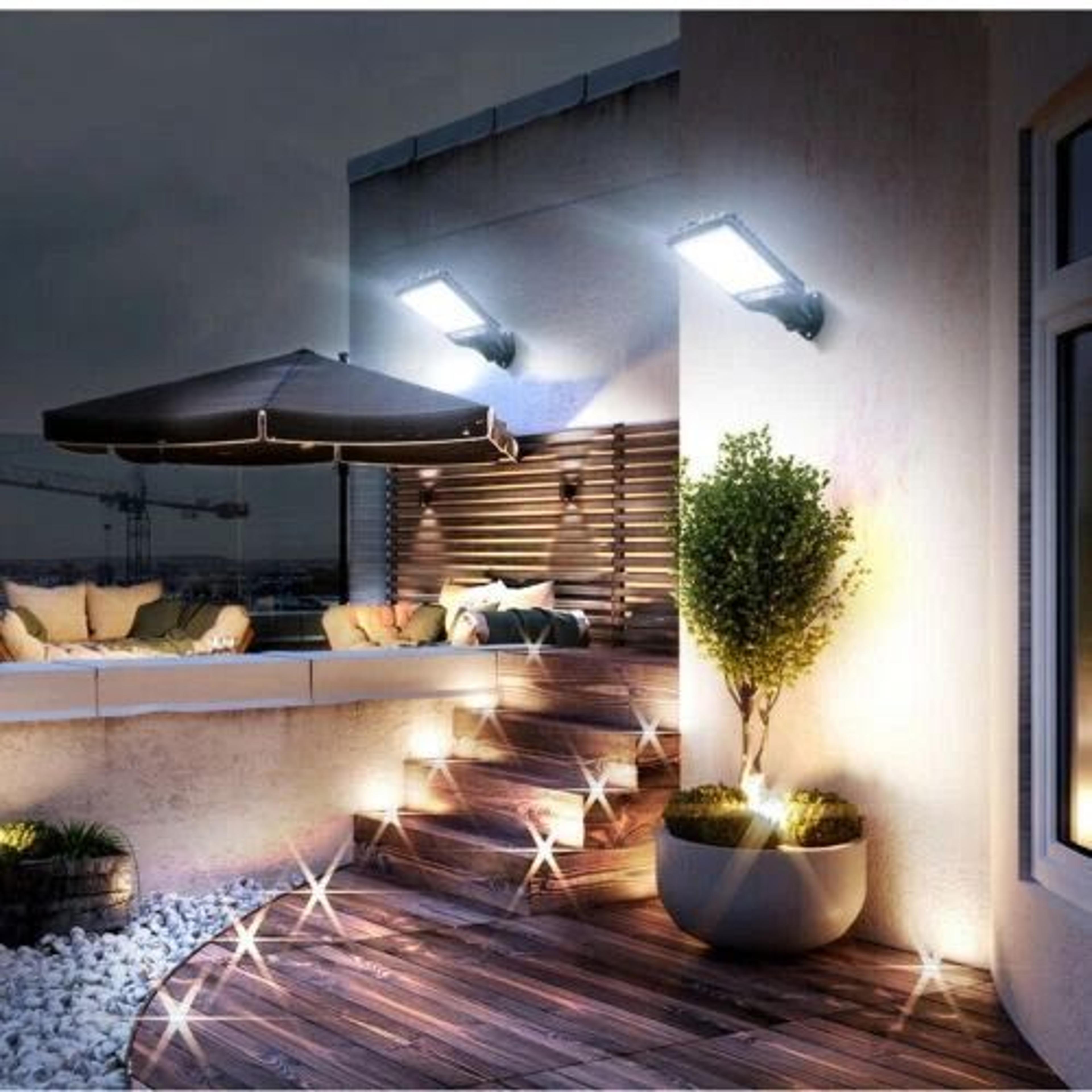 outdoor solar wall light with led motion sensor bright flood street lamp for patios, gardens, and driveways
