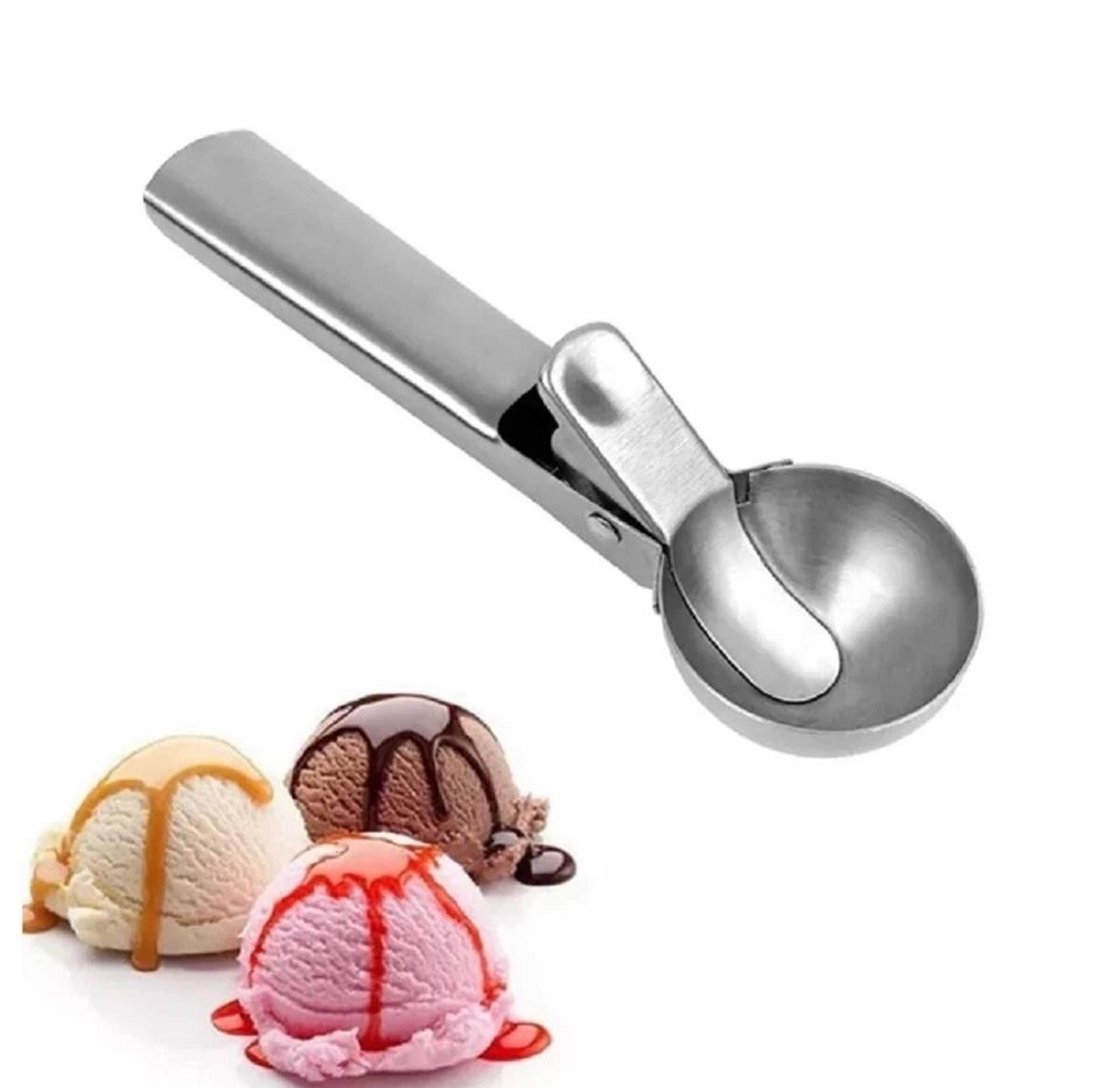 stainless steel ice cream scoop with trigger handle for cookie dough and melon