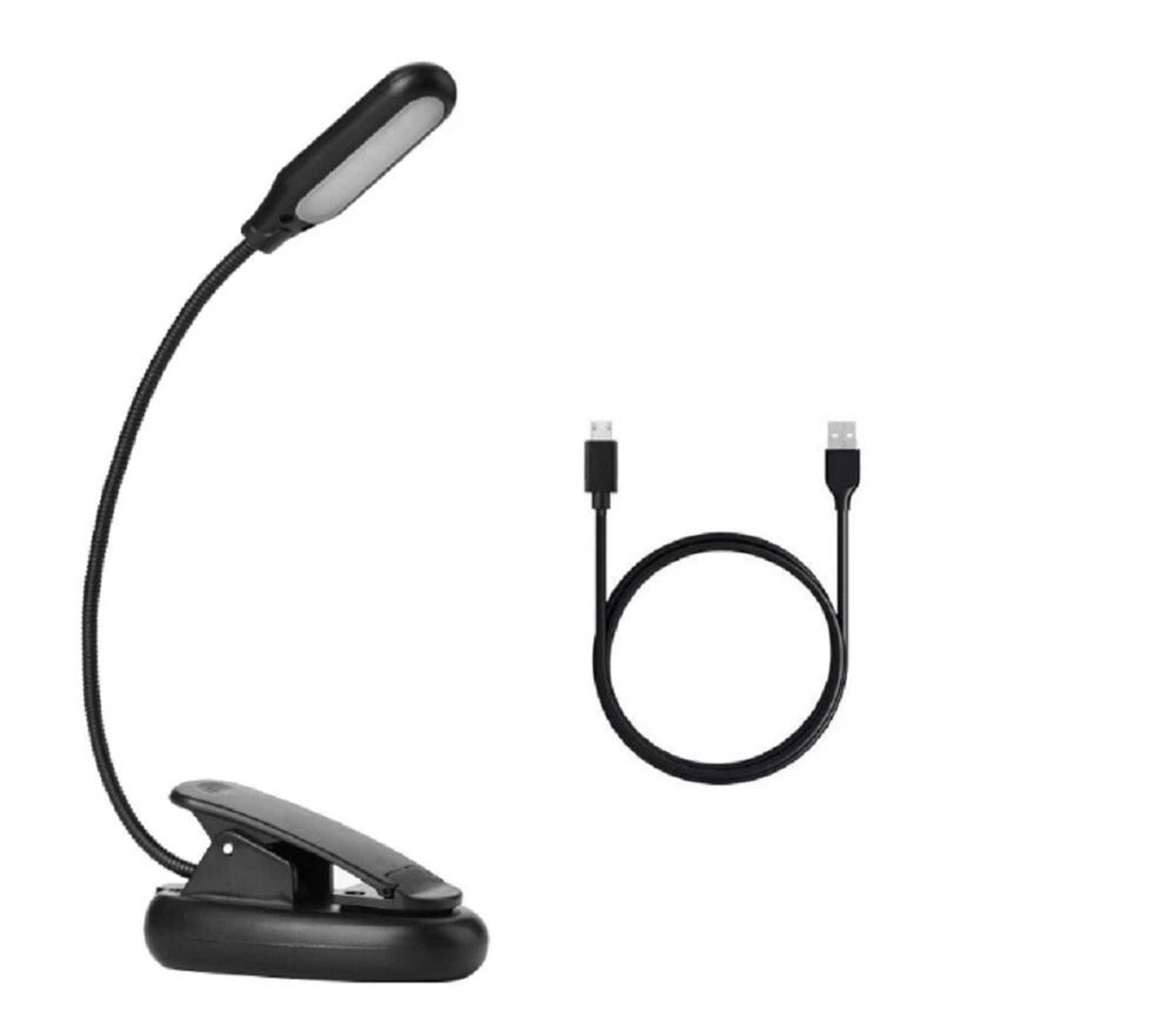 usb rechargeable led book light with flexible clip ideal for bed, travel & reading