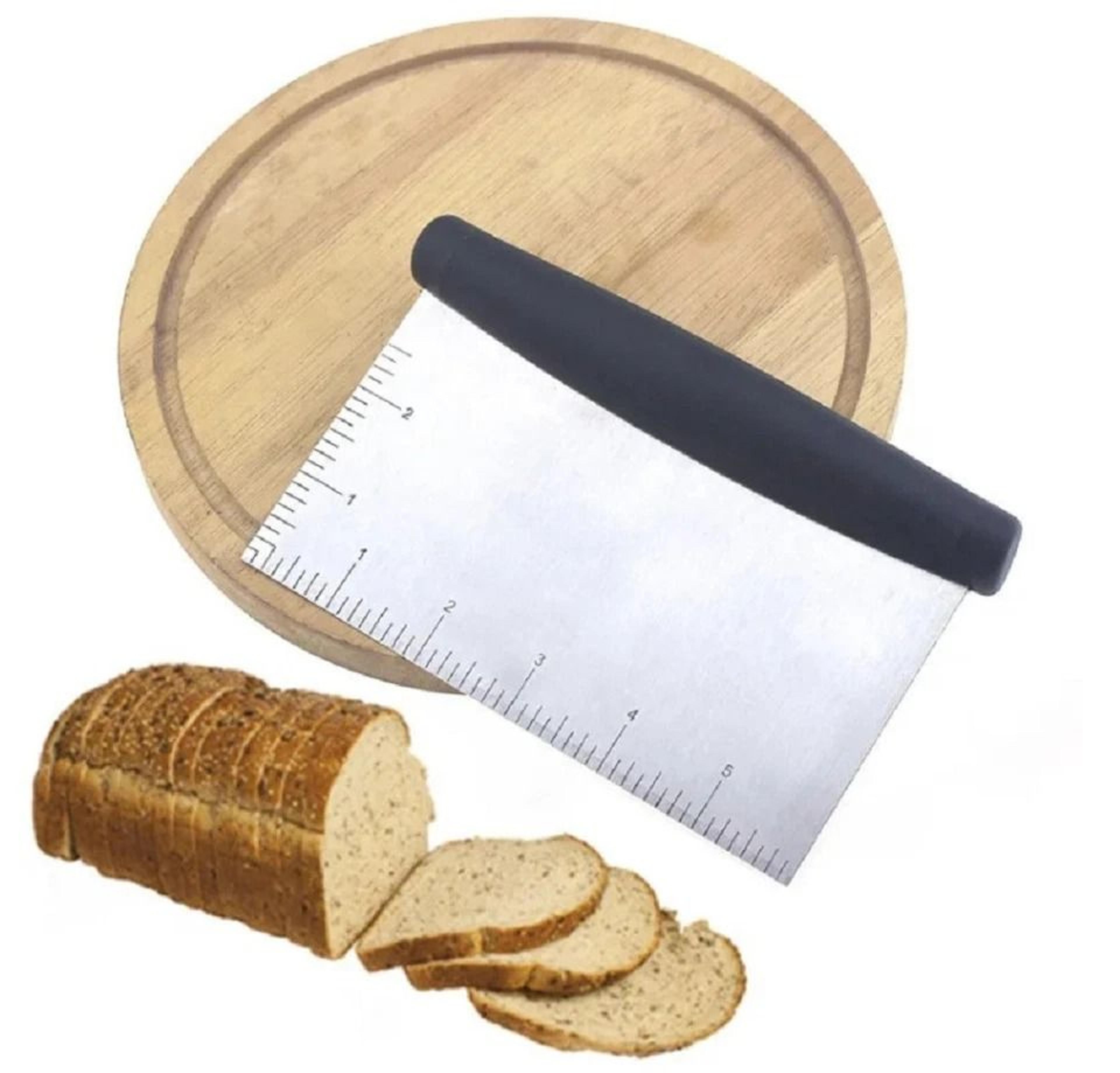 professional stainless steel bench scraper & dough cutter tool with measurement scale for baking & pizza dough scraper