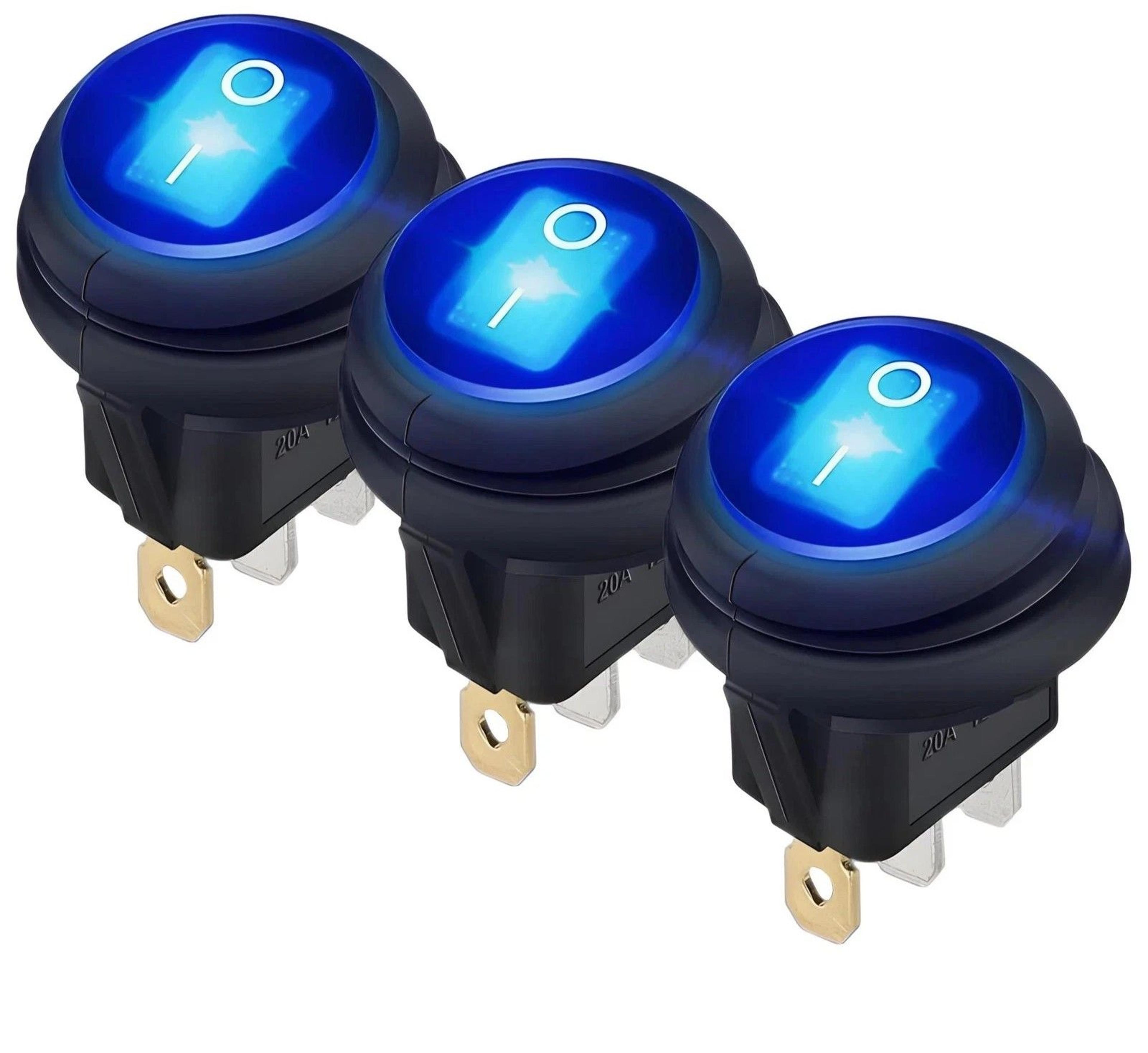 waterproof rocker switch blue led car boat on off round toggle