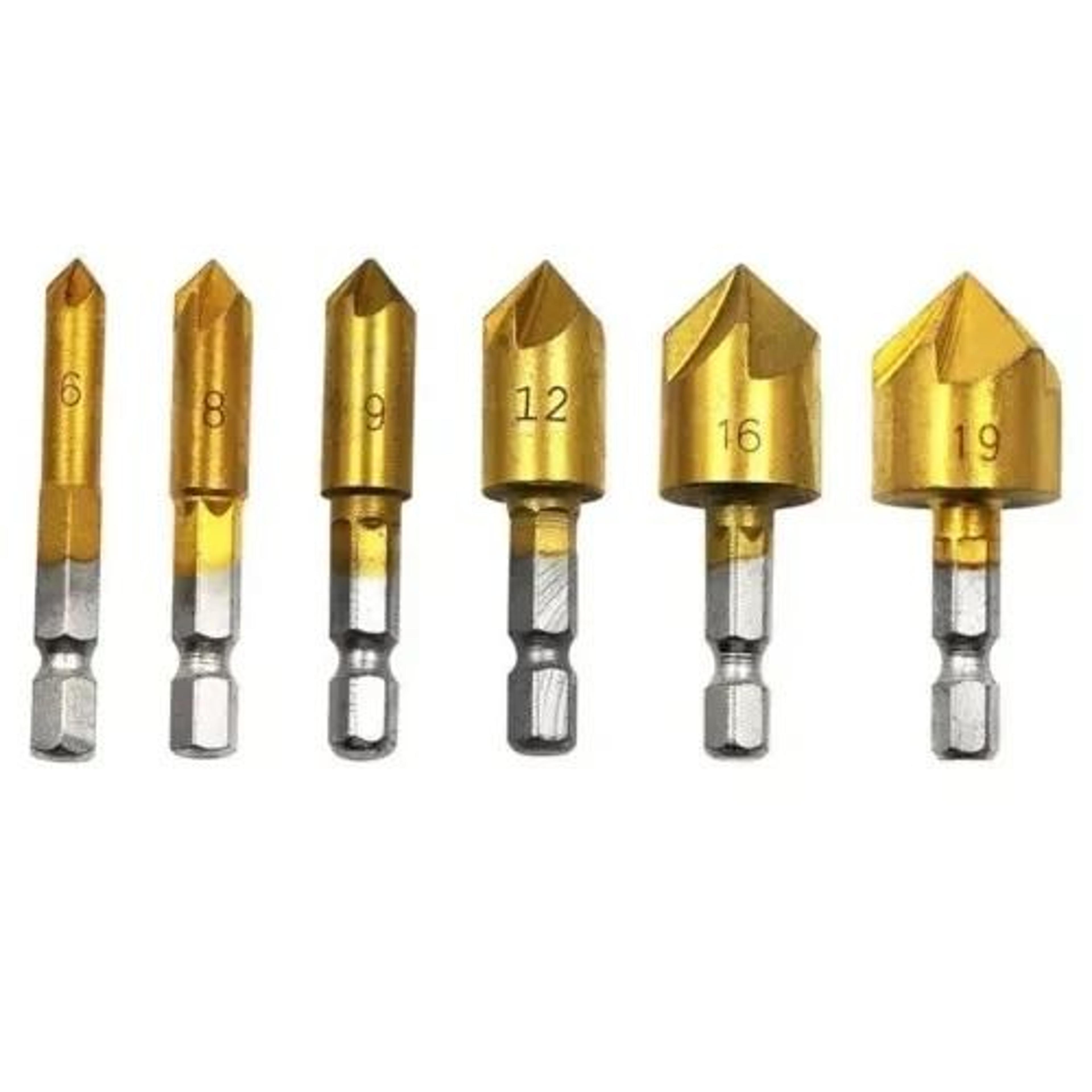 hss chamfer countersink deburring drill bit set with quick change shank