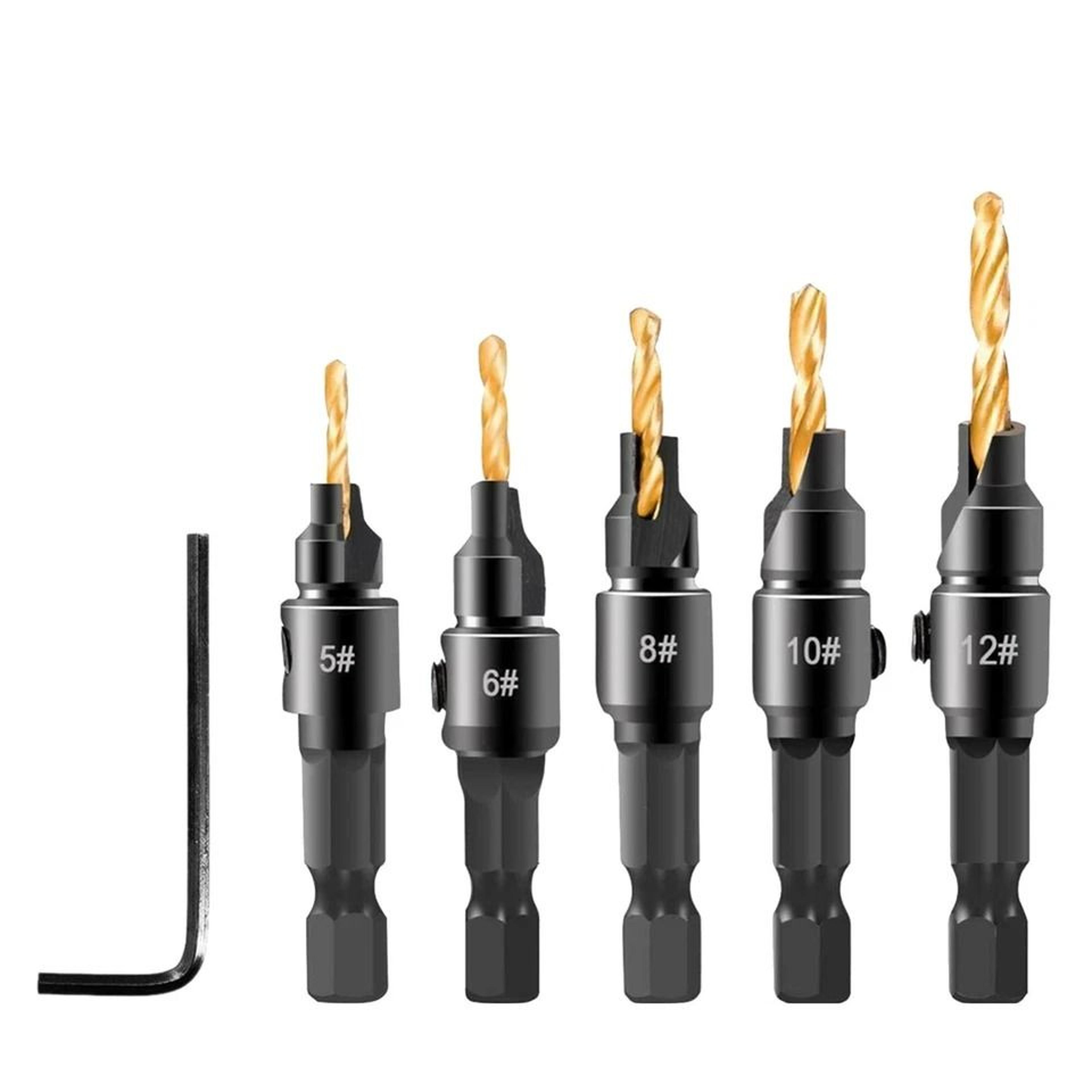 hss countersink drill bit set with hex shank for clean wood screw pilot holes