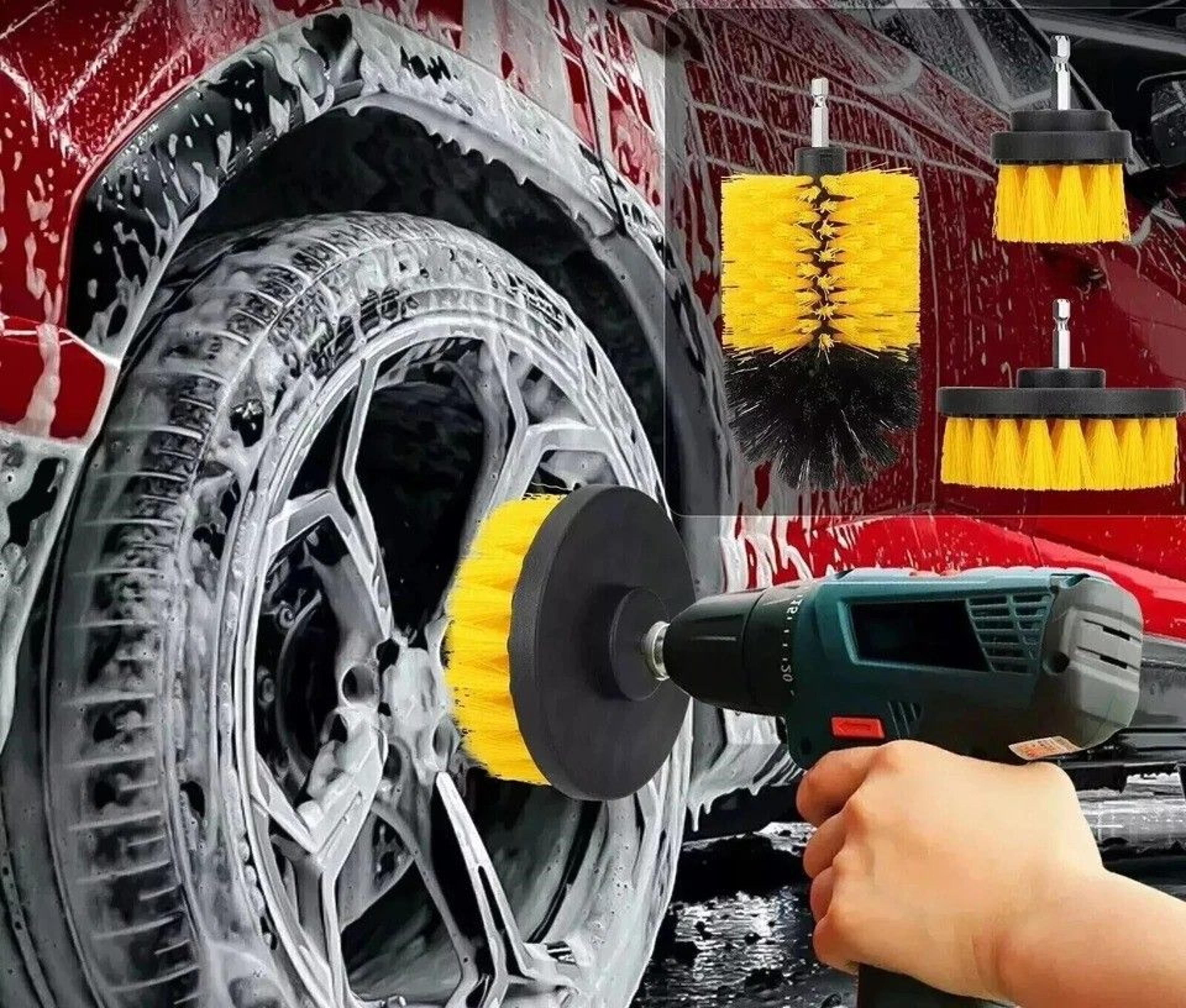 drill brush attachment set for tile grout carpet