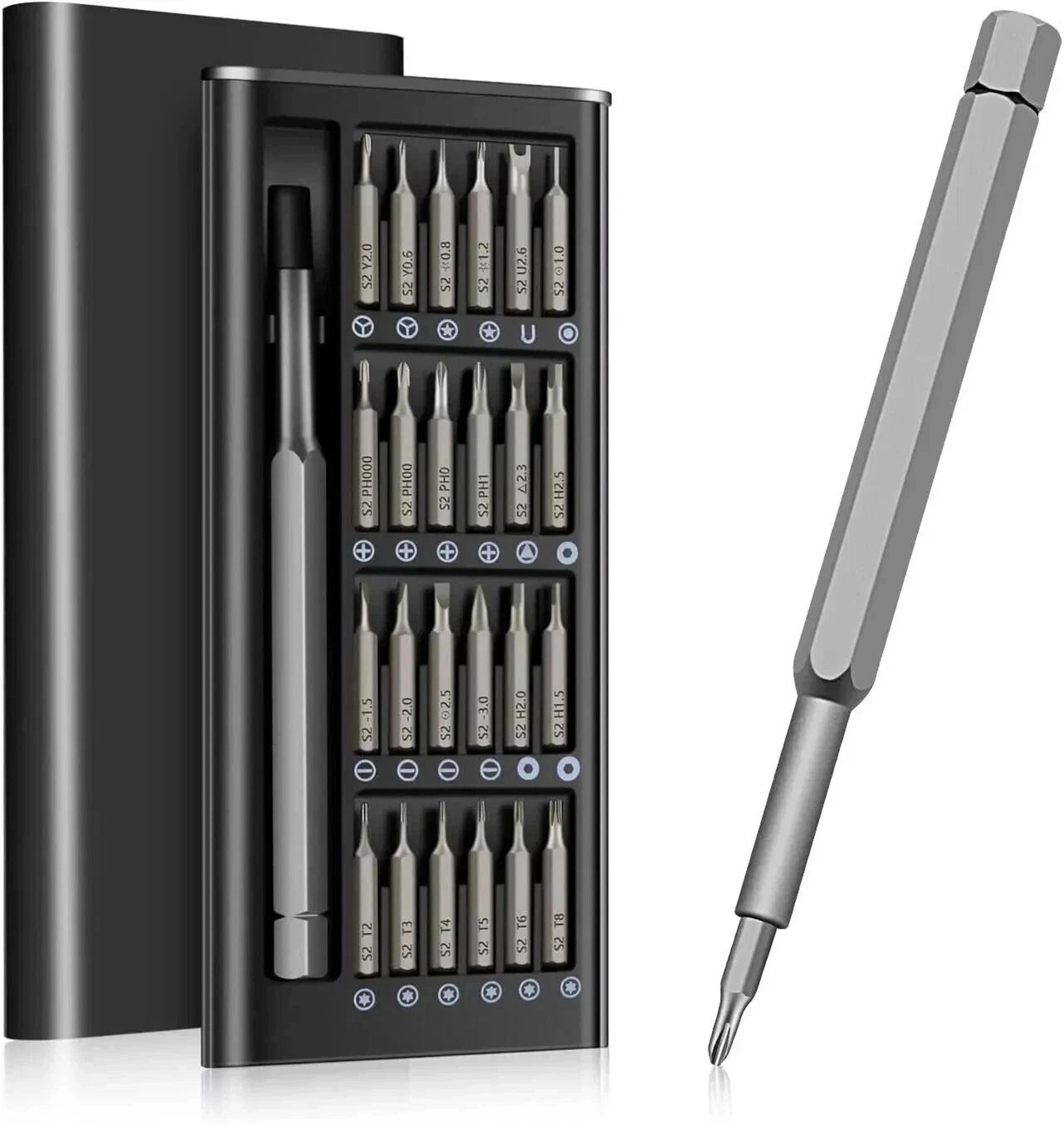 precision screwdriver set with magnetic steel bits for watch, phone and electronics repair