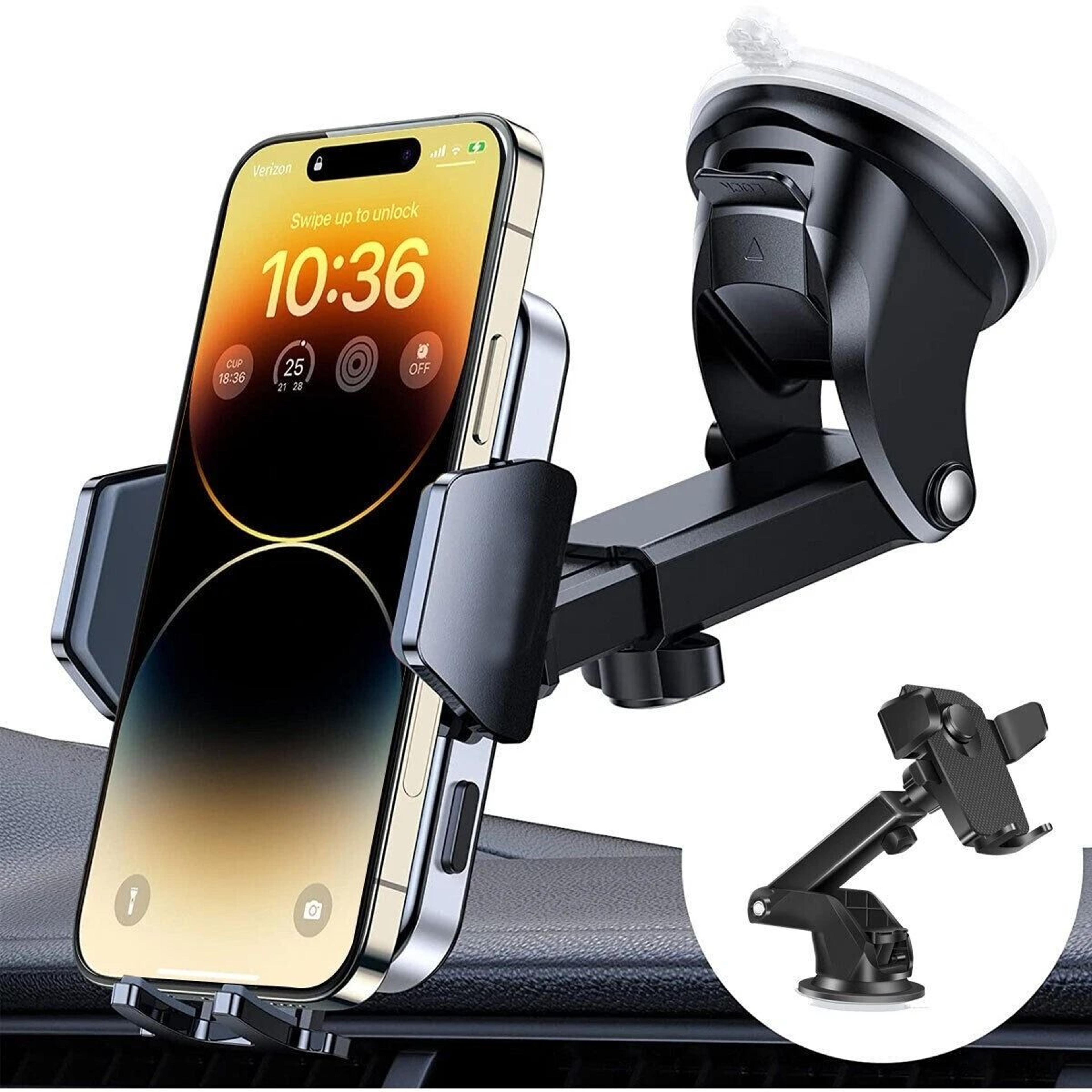 universal car phone holder for dashboard or windshield with telescopic arm