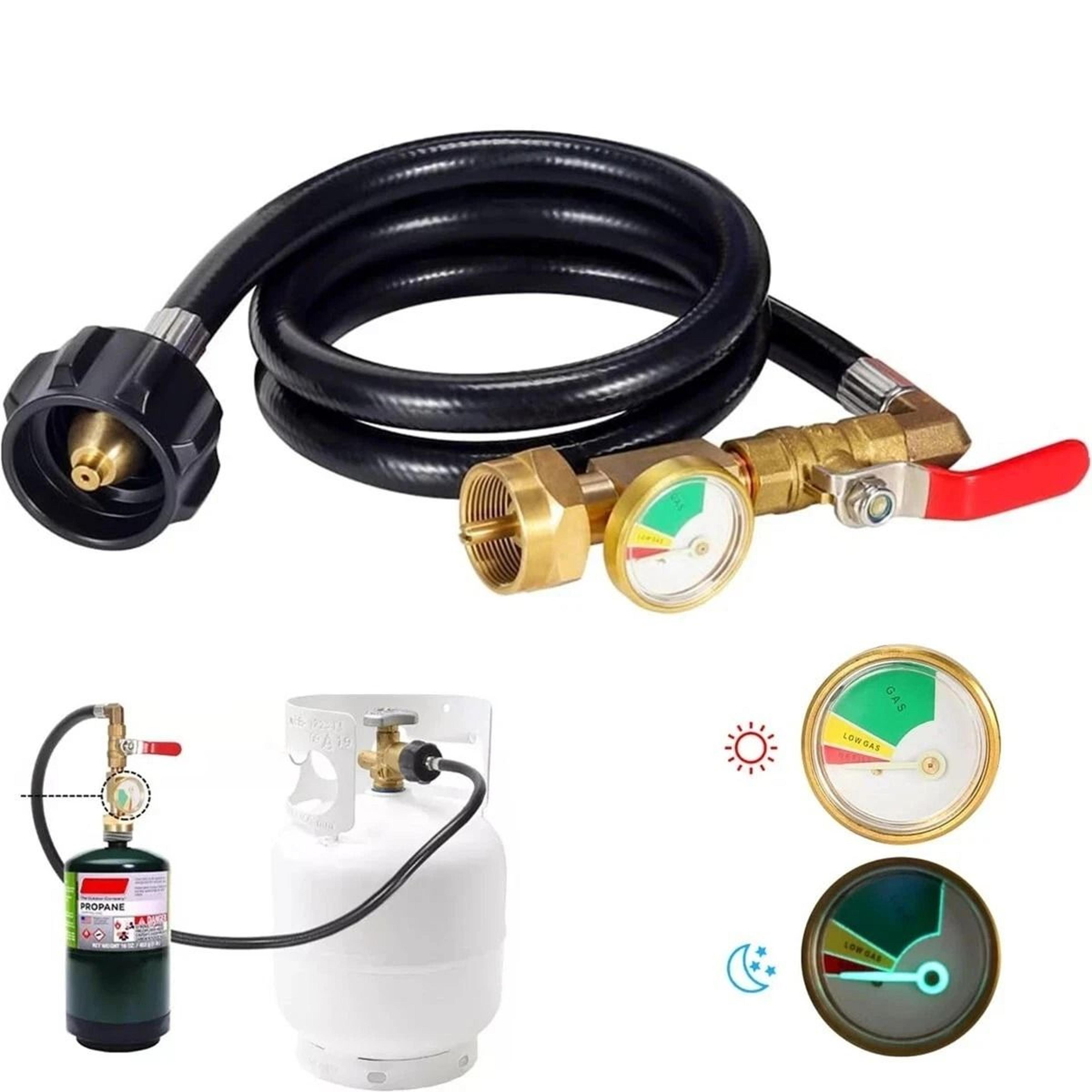 propane refill adapter hose with gauge & on-off control extension