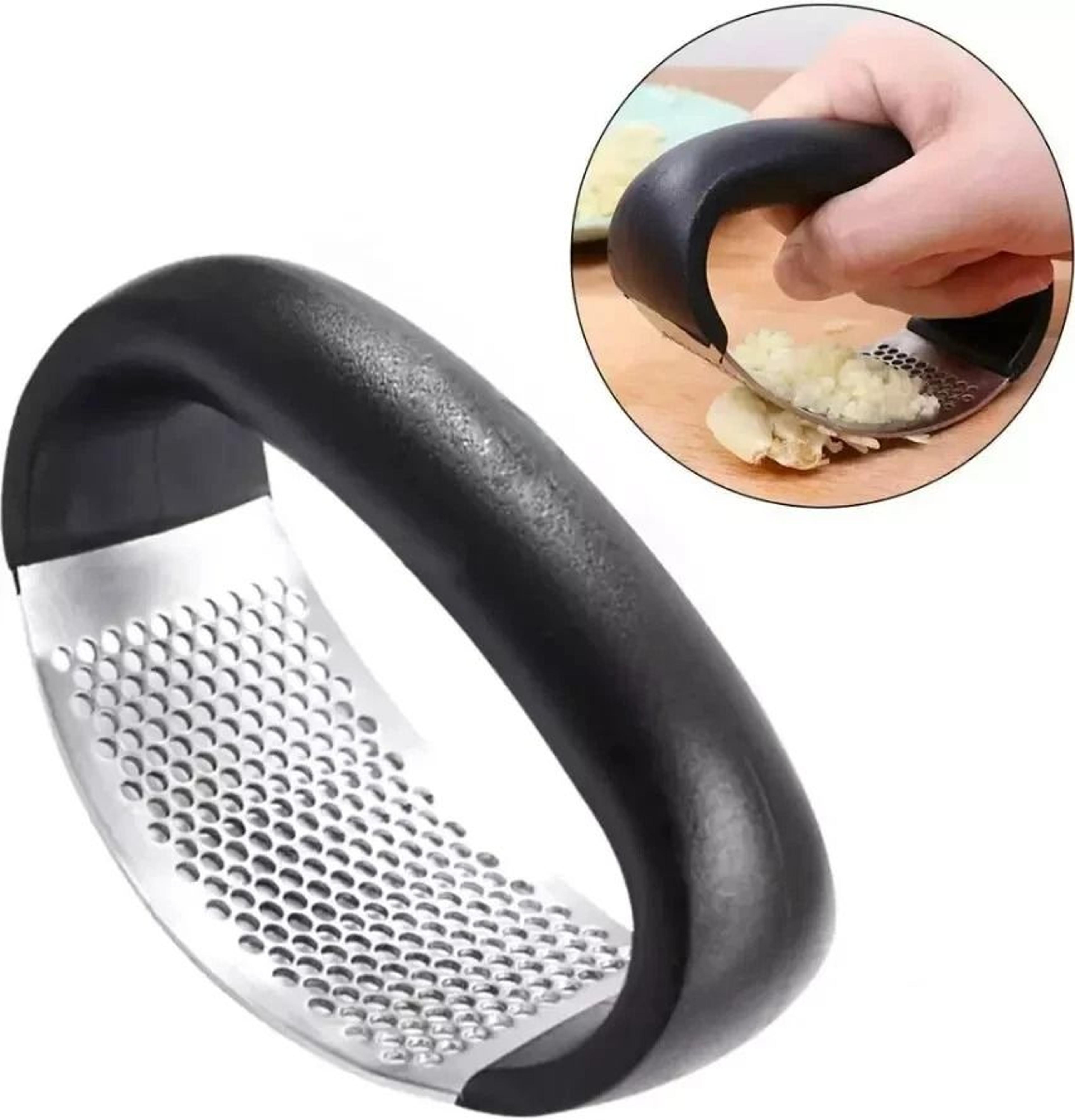 stainless steel garlic press & ginger cutter easy squeeze, dishwasher safe mincer & peeler