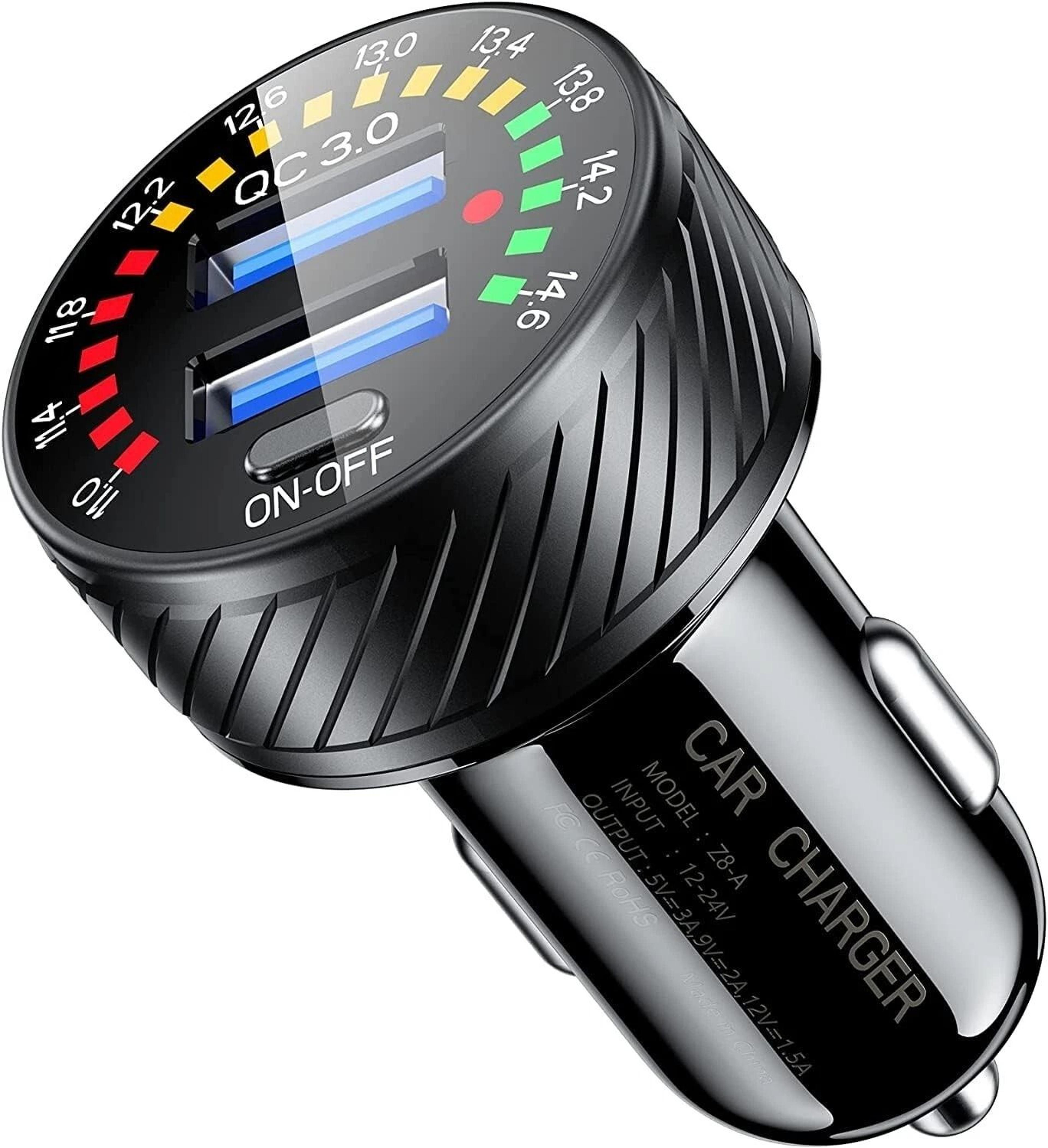 fast car charger with dual usb and led voltmeter for vehicles
