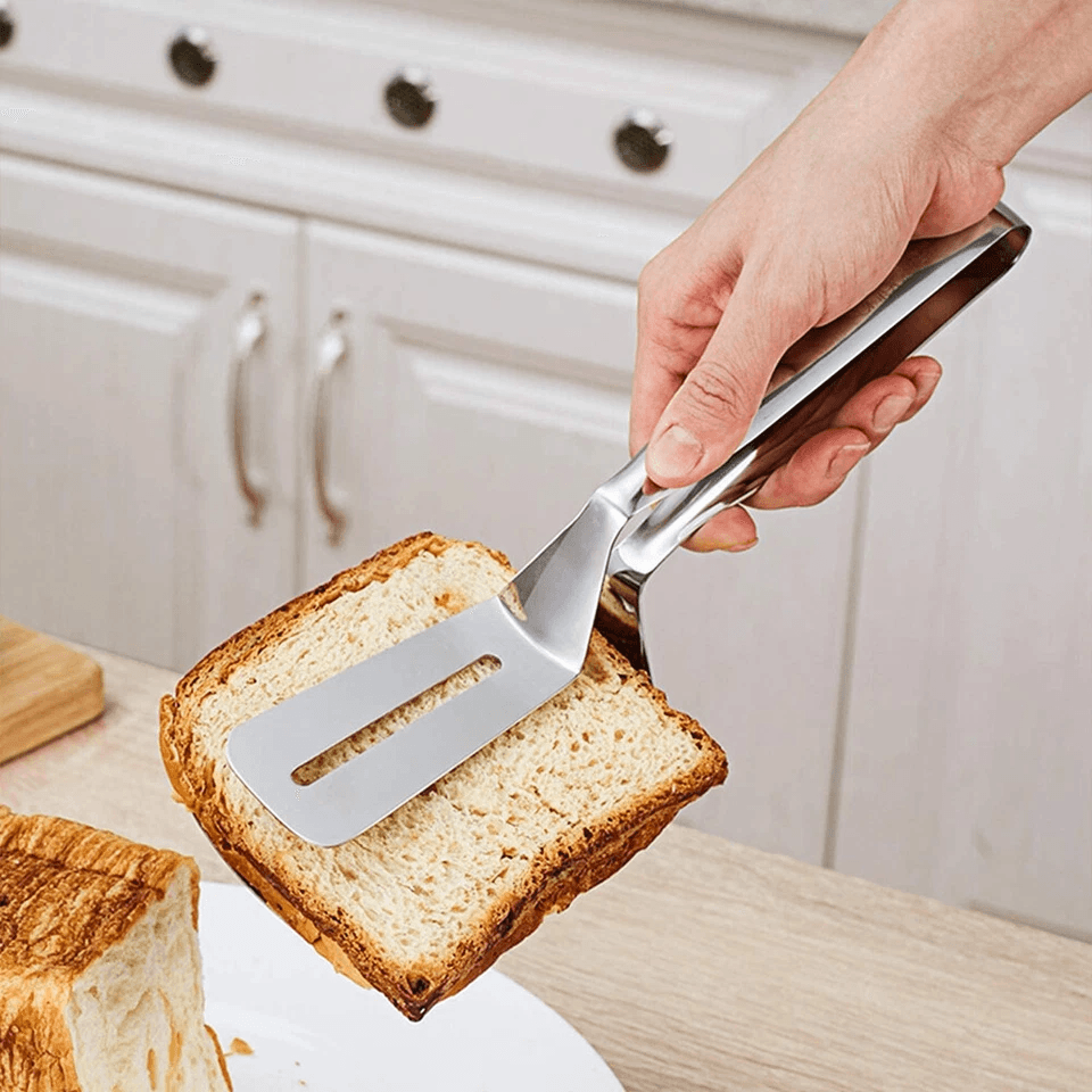 stainless steel food tongs for steak, bread and bbq cooking