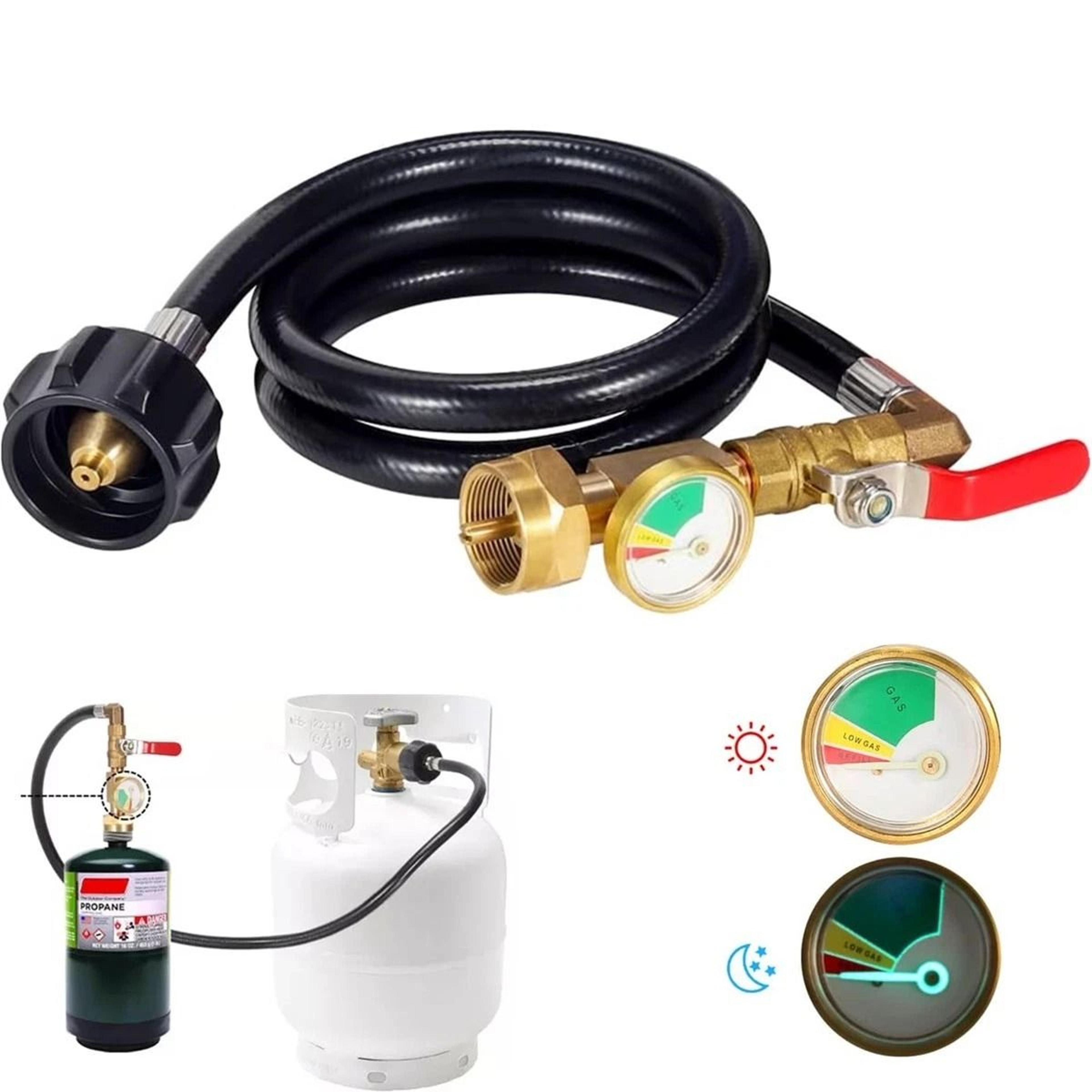 propane refill adapter hose with gauge and on off valve for tanks