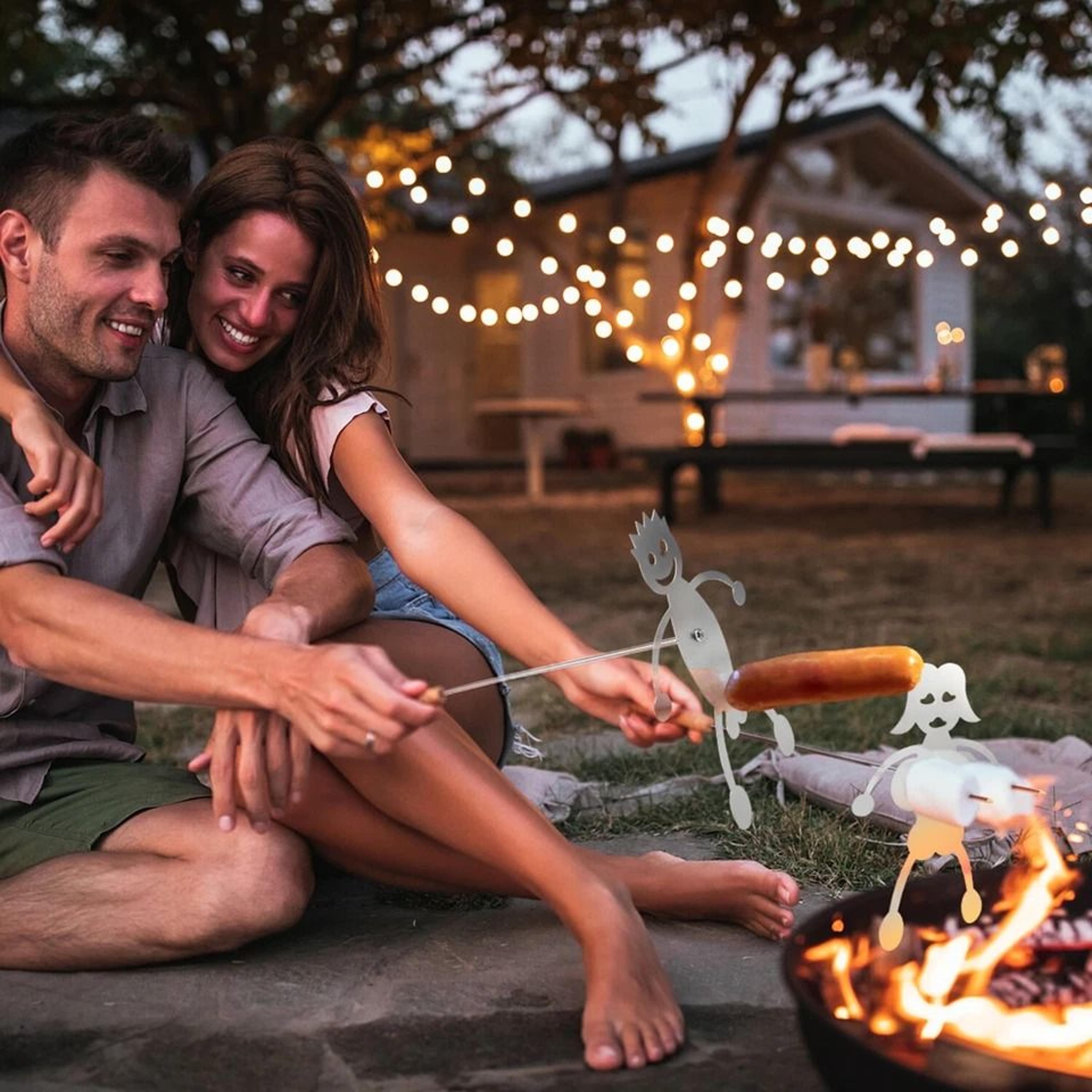 funny campfire roasting fork set hot dog roasting sticks with wood handles