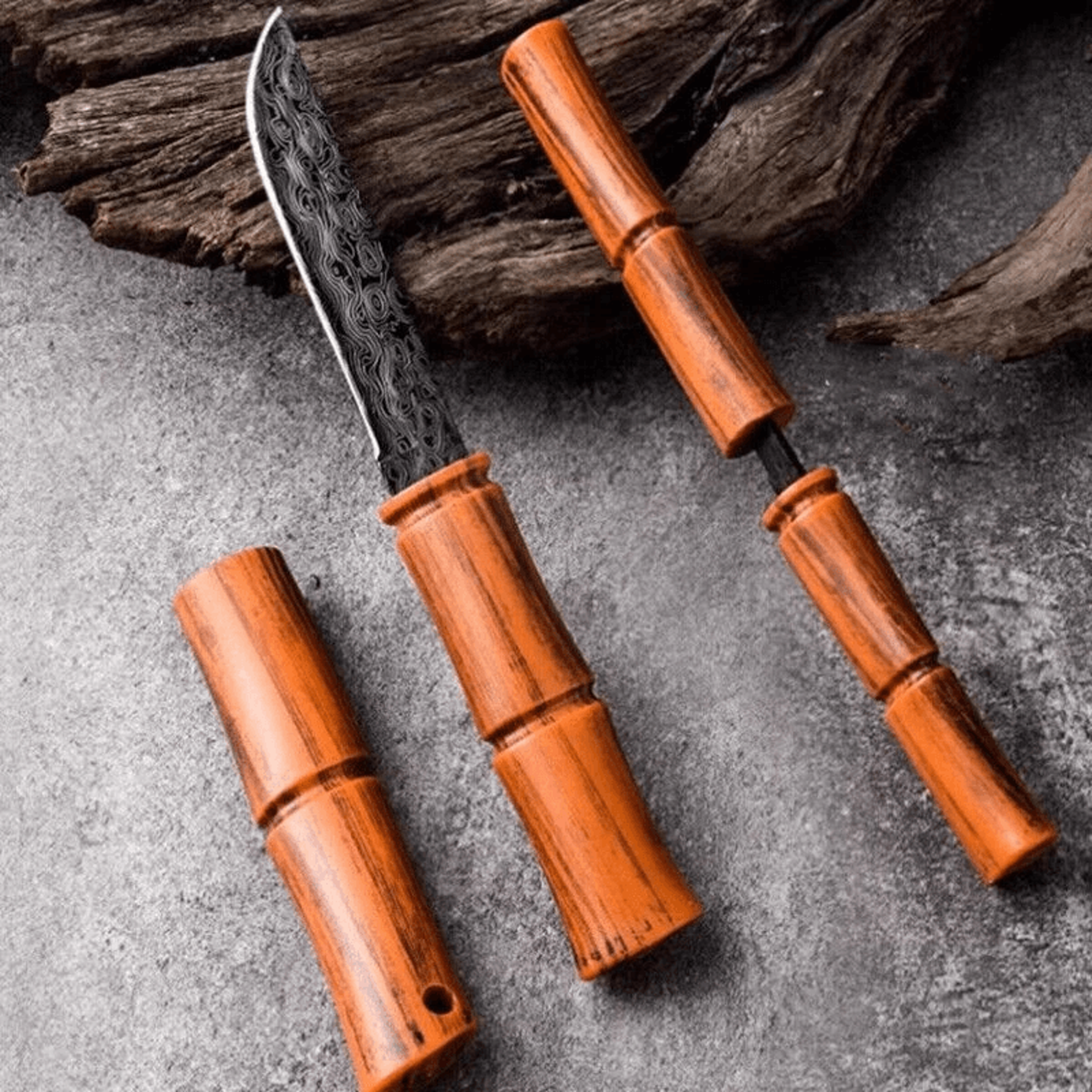 damascus steel portable fruit knife with bamboo handle for camping kitchen and everyday use