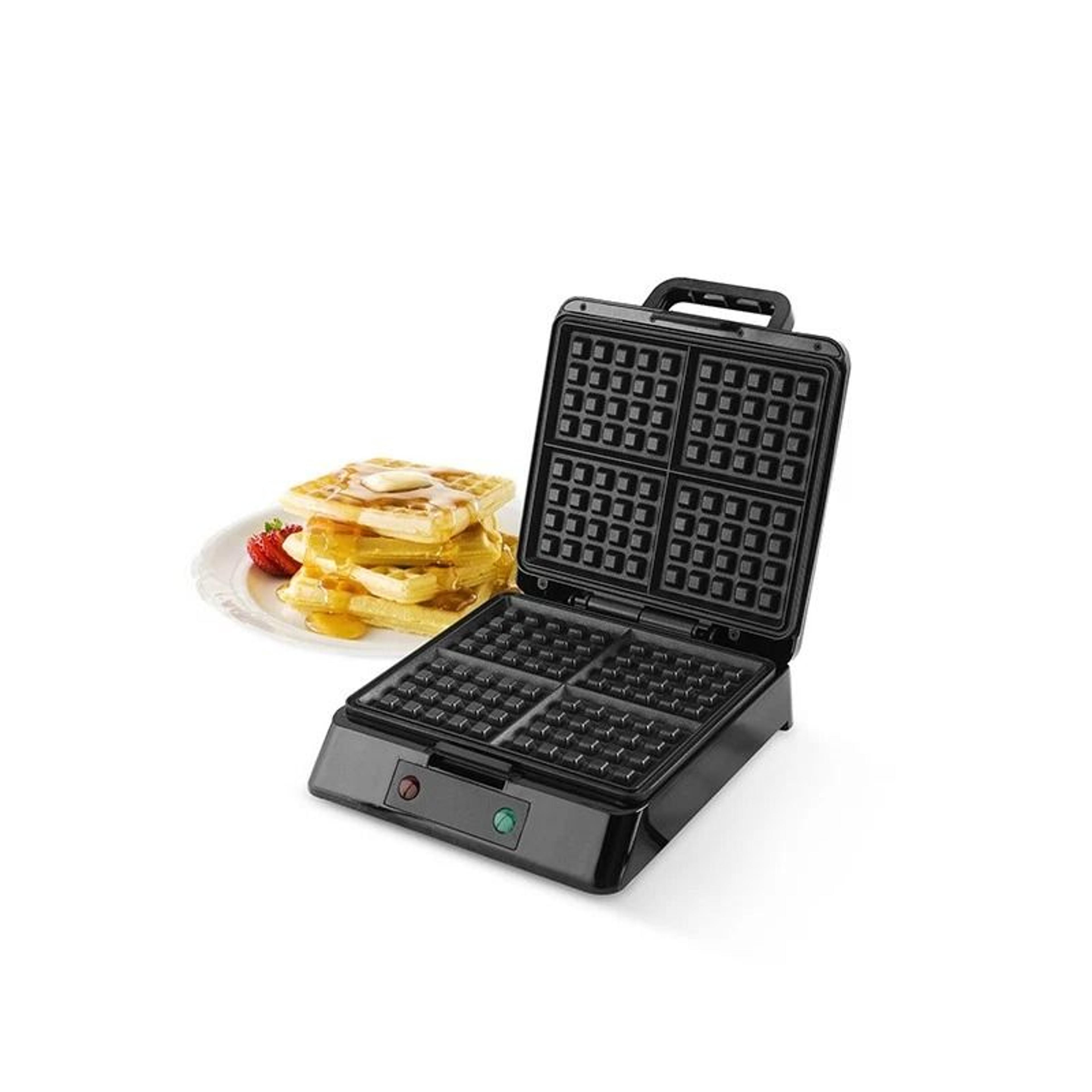 square belgian waffle maker, stainless steel, dishwasher safe