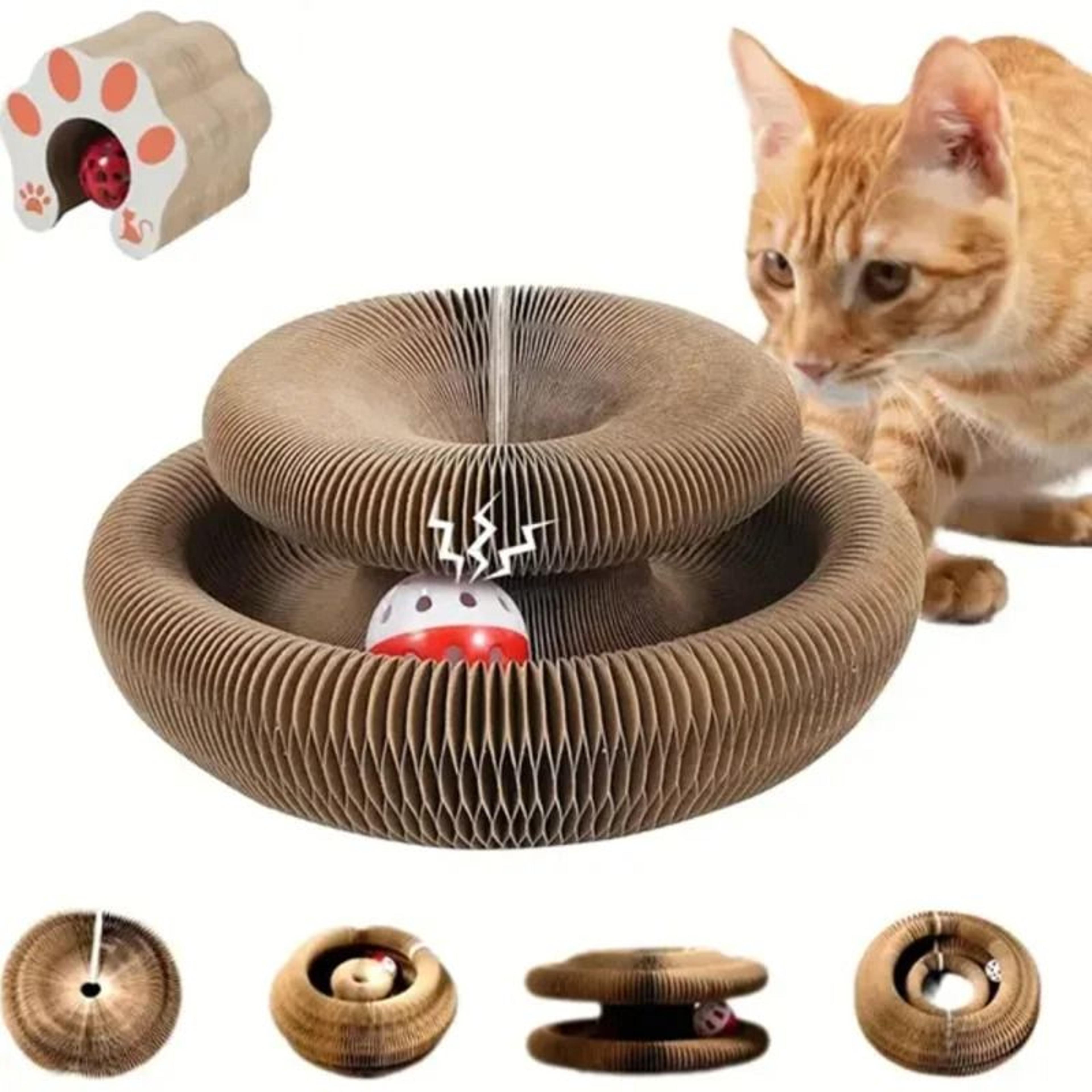 interactive cat scratcher pad with ball track for indoor play
